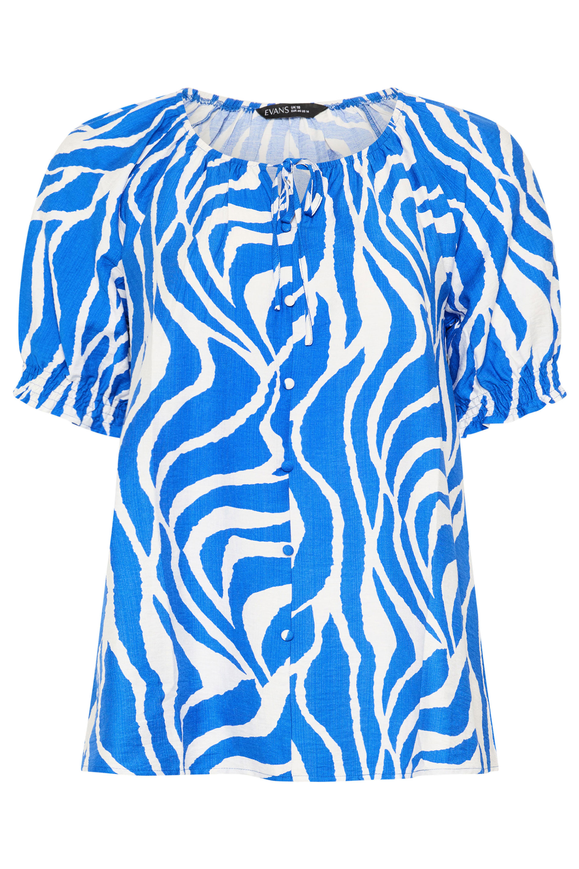 EVANS Plus Size Cobalt Abstract Tie Neck Blouse | Evans 5