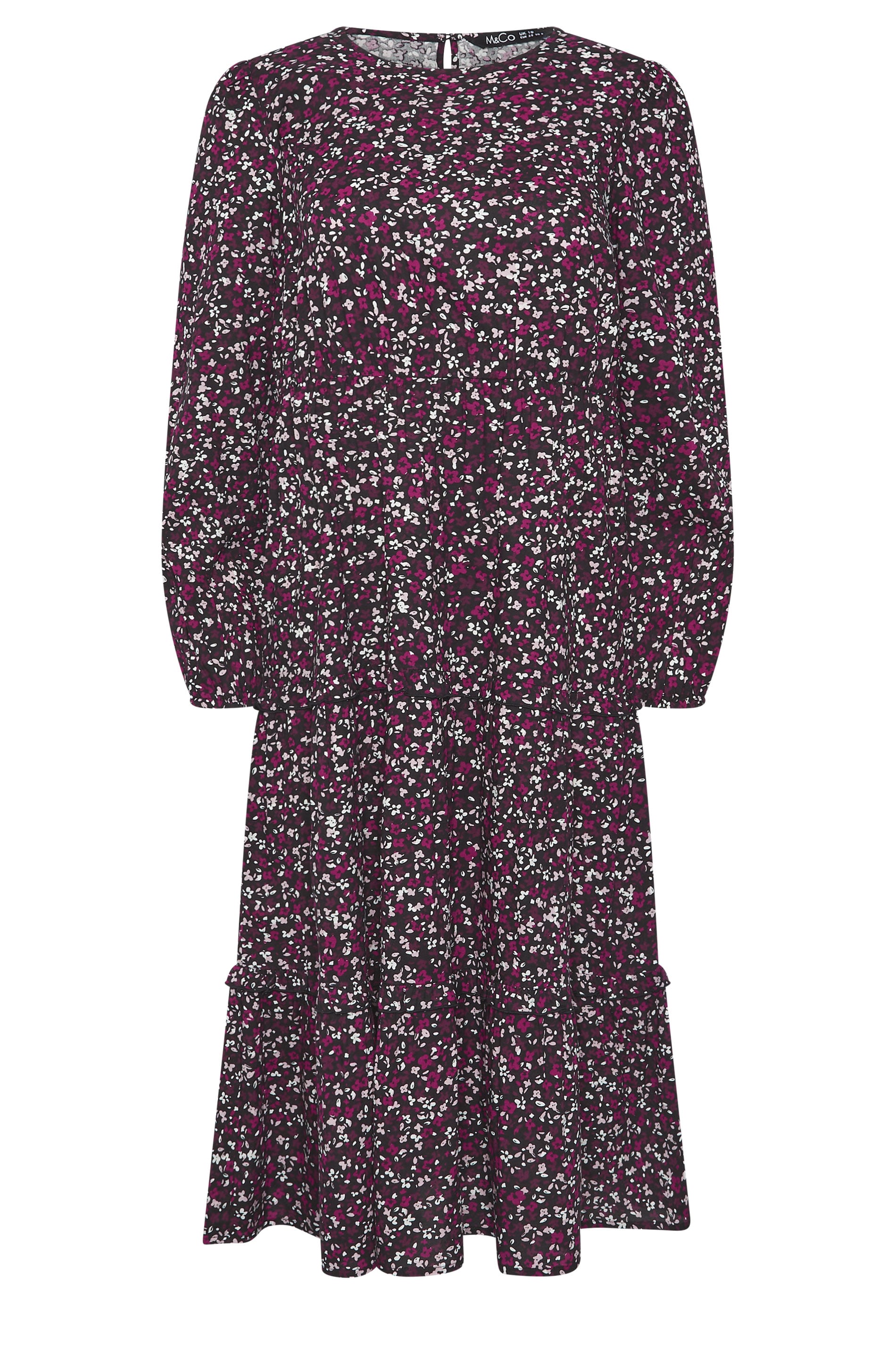 M&Co Berry Purple Ditsy Floral Print Ruffle Midi Dress | M&Co 5