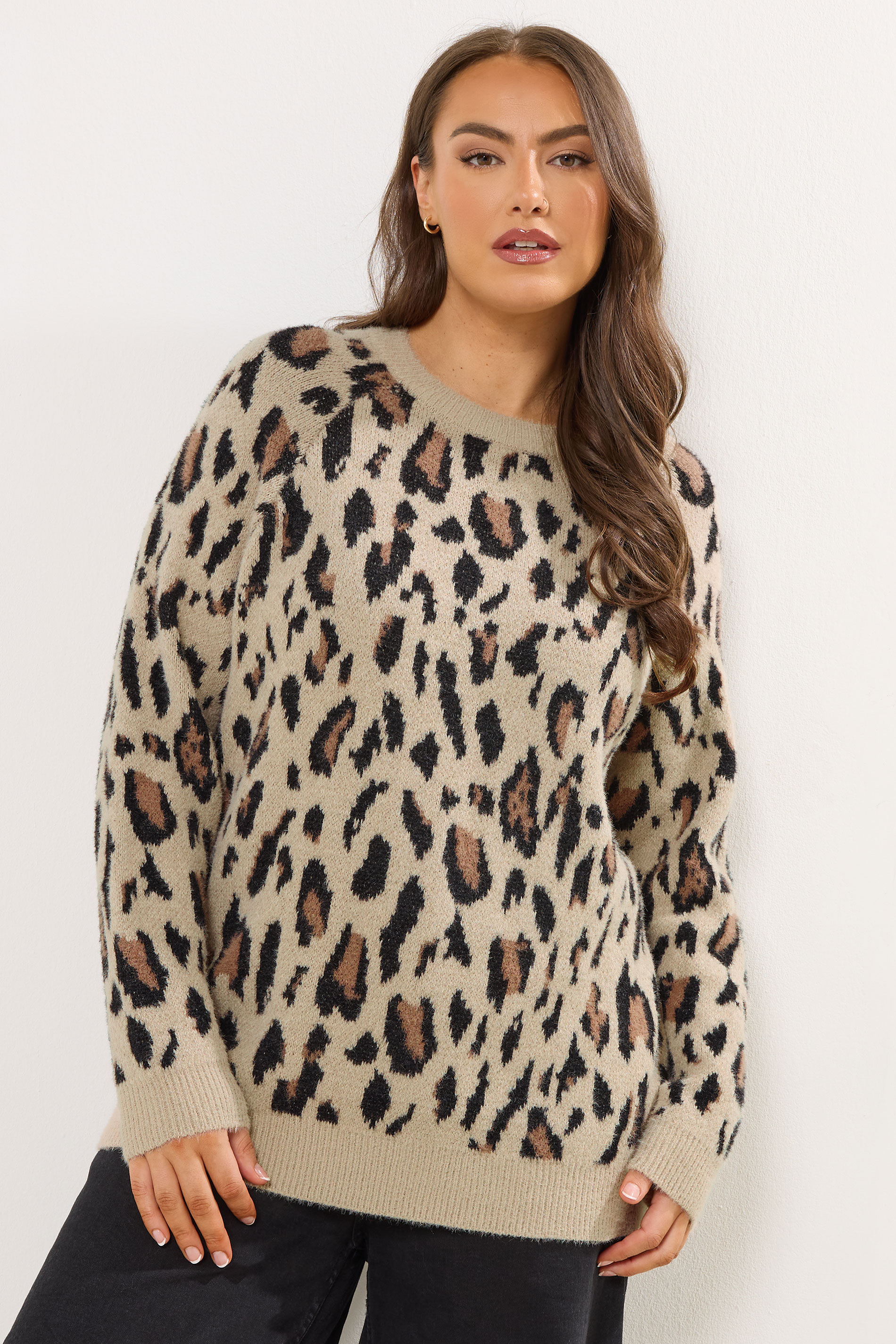 YOURS Plus Size Natural Brown Soft Touch Leopard Jumper | Yours Clothing 3