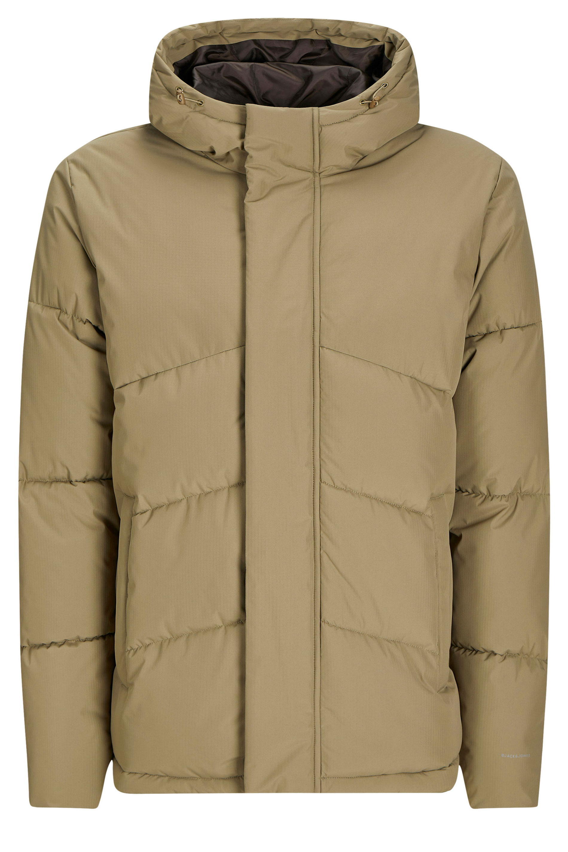 JACK & JONES Big & Tall Beige Brown Hooded Puffer Jacket | BadRhino 1