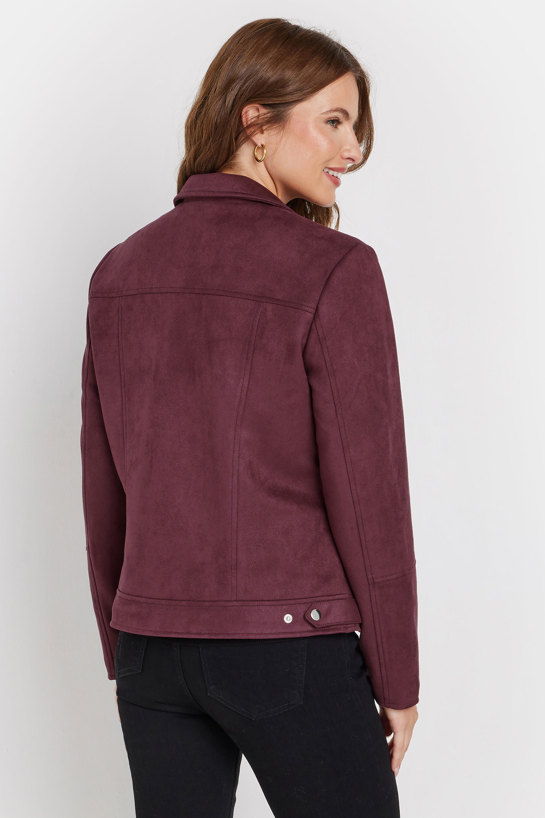 M&Co Berry Purple Faux Suede Biker Jacket | M&Co 4
