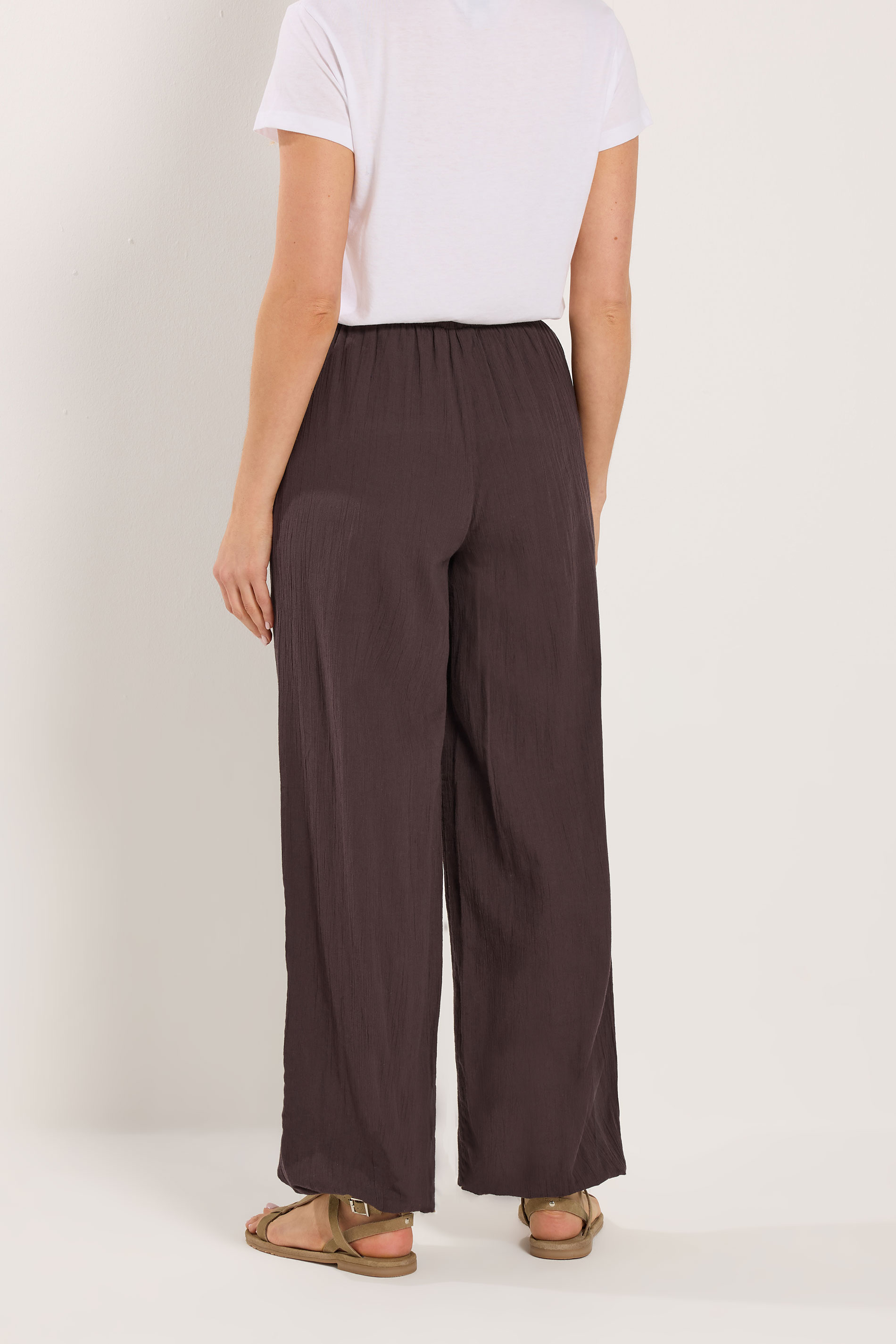 LTS Tall Women's Chocolate Brown Textured Cotton Balloon Trousers | Long Tall Sally 2