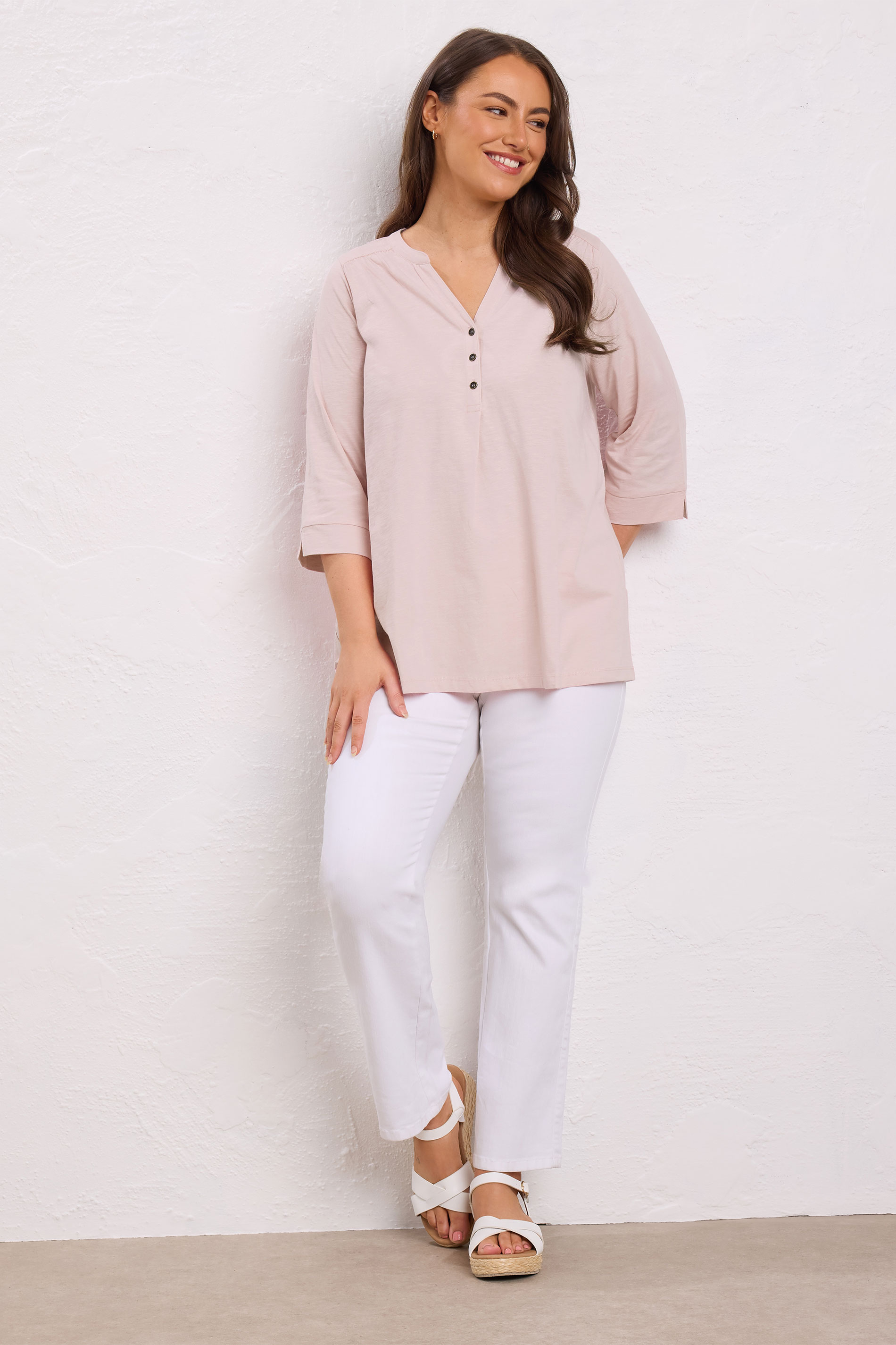 EVANS Plus Size Pink Pleat Front Henley Top | Evans 1