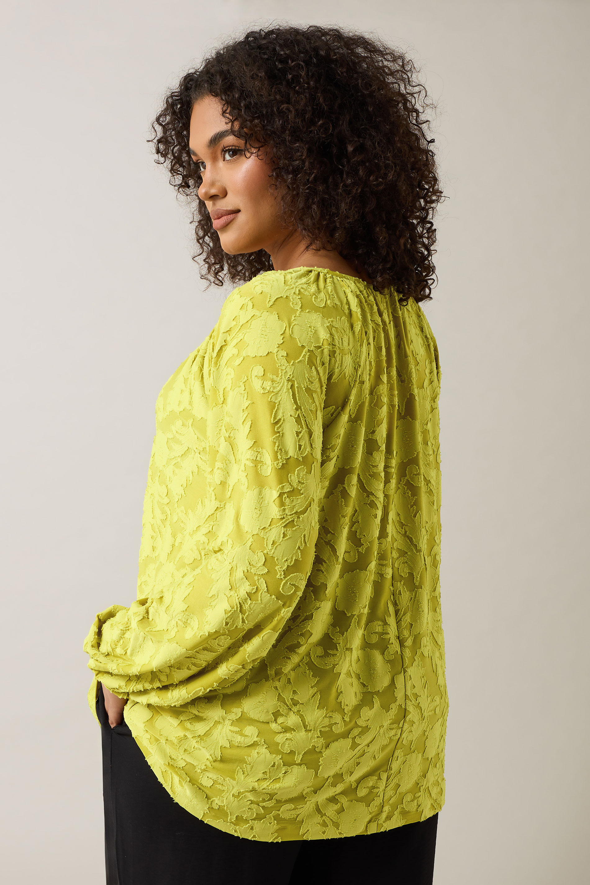EVANS Plus Size Chartreuse Green Floral Burnout Blouse | Evans 4