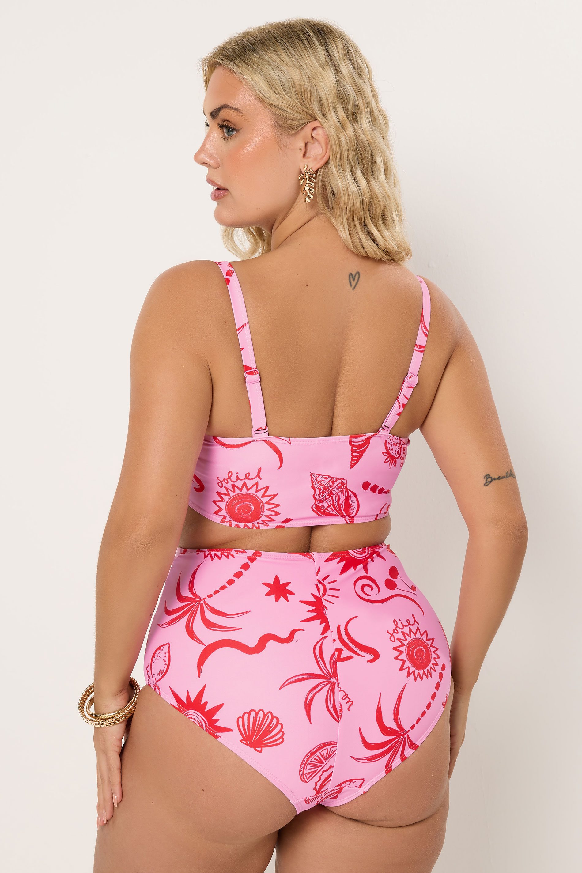 YOURS Plus Size Pink Shell Print Bandeau Bikini Top | Yours Clothing 4