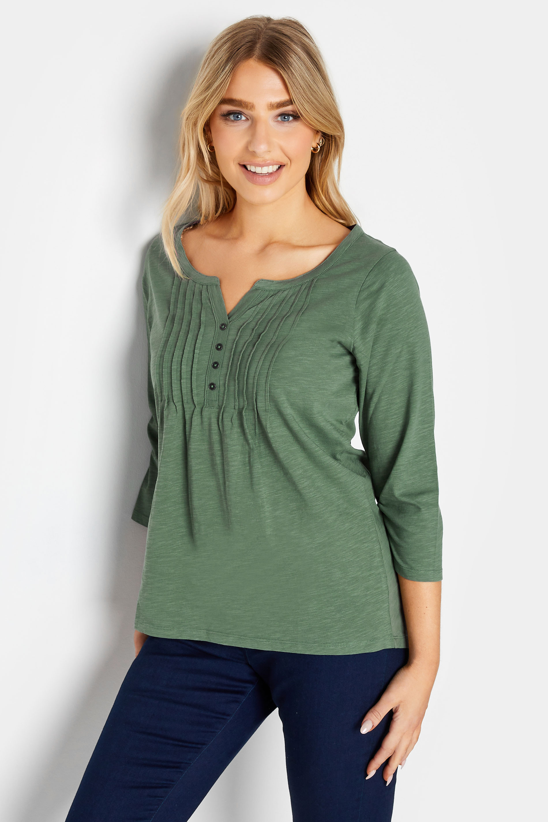 M&Co Sage Green Cotton Henley Top | M&Co