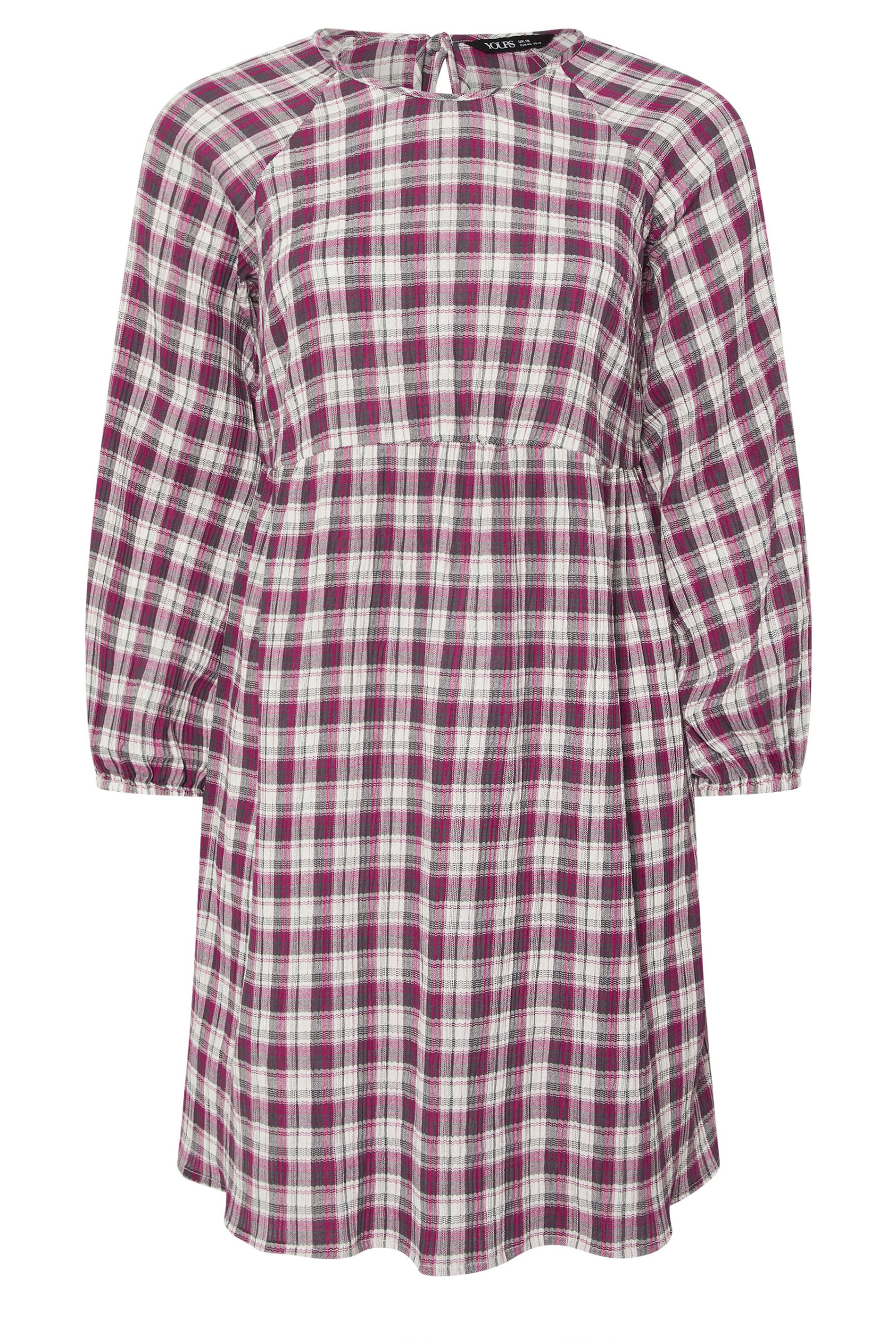YOURS Plus Size Pink Check Textured Smock Dress | Yours Clothing  5