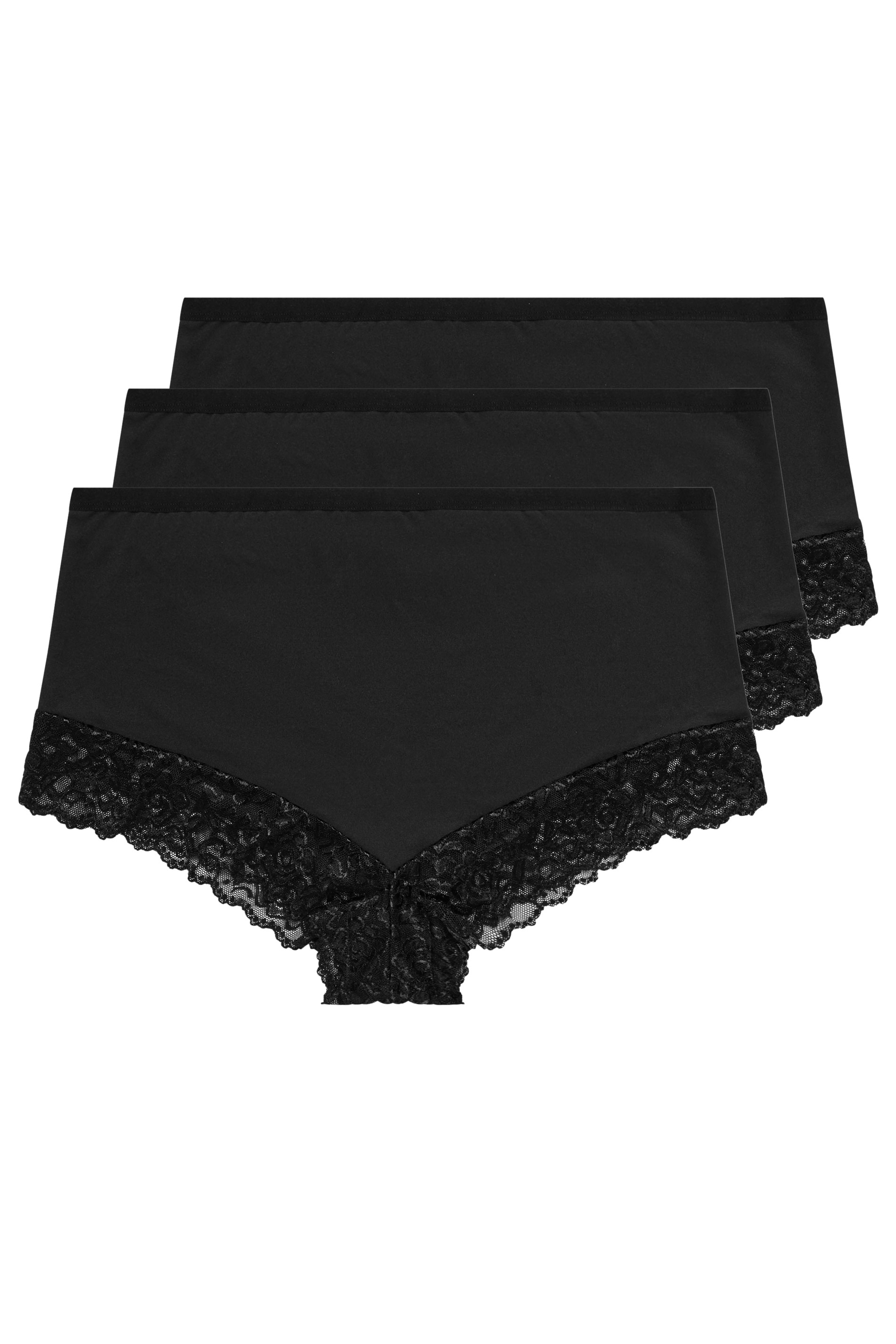 YOURSET 3 PACK Plus Size Black Lace Trim Briefs | Yours Clothing  3