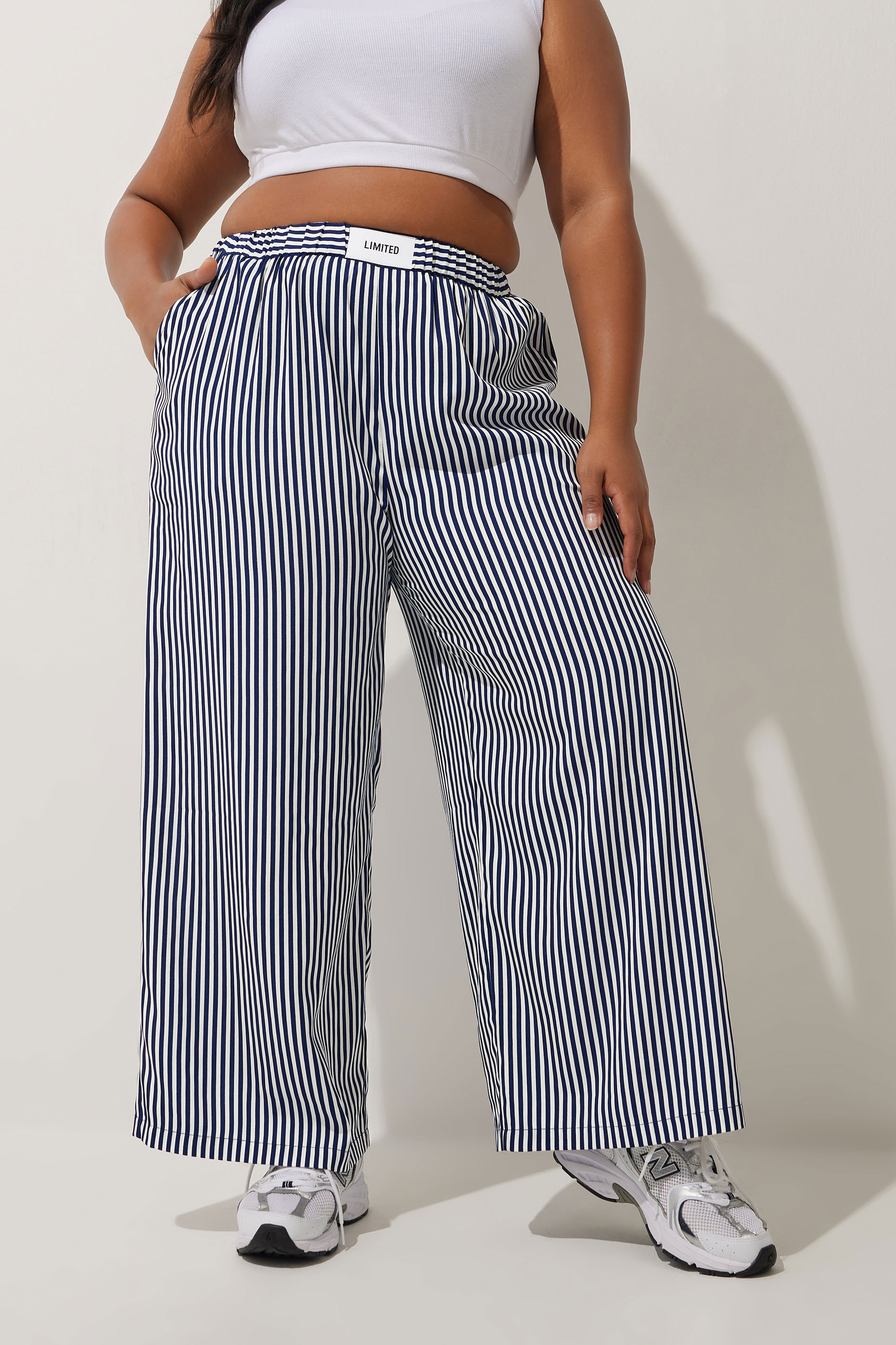 LIMITED COLLECTION Plus Size Navy Blue Stripe Boxer Waist Trousers | Yours Clothing 2