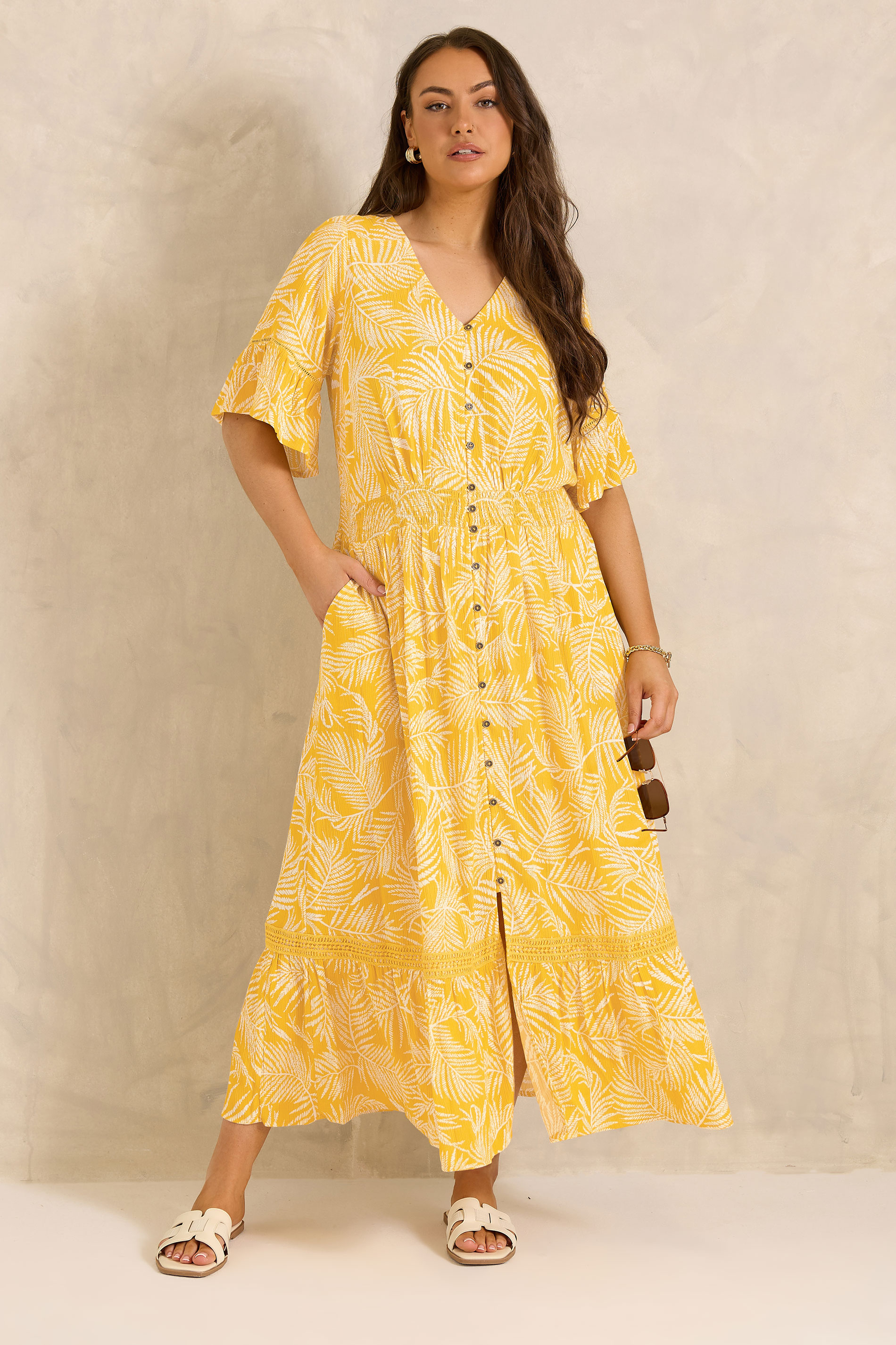 EVANS Plus Size Yellow Boho Print Maxi Dress | Evans 1