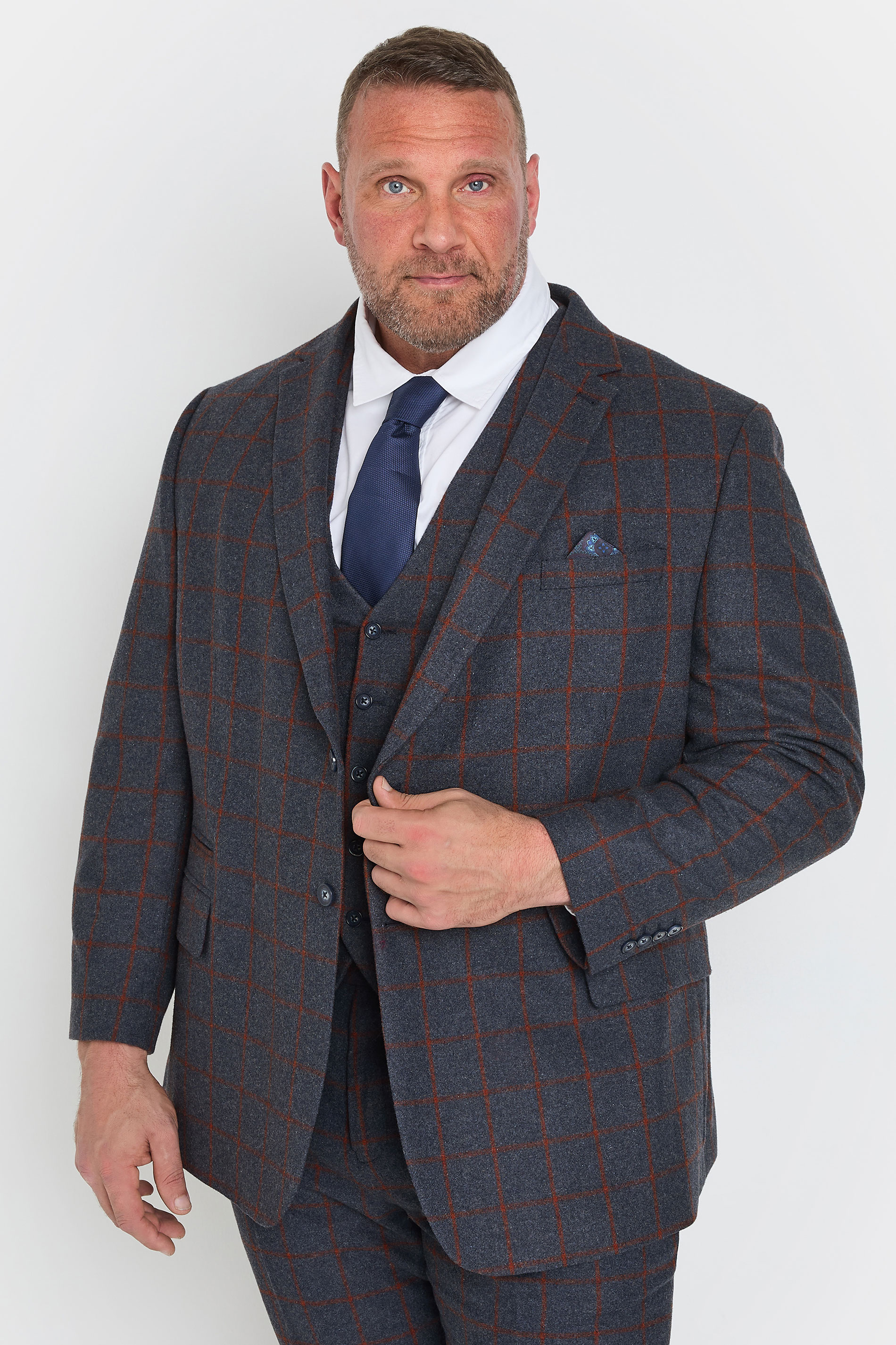 BadRhino Tailoring Big & Tall Blue & Red Checked Suit Jacket | BadRhino 5