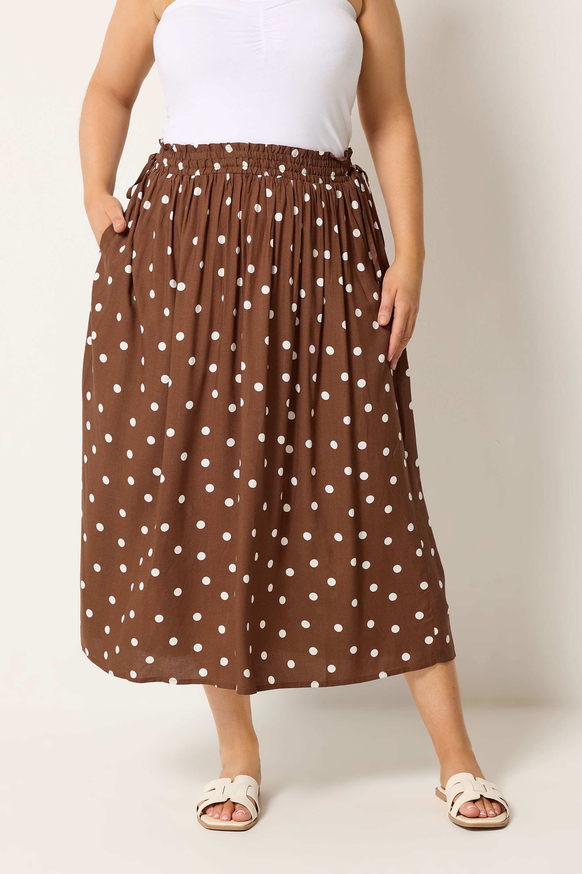 YOURS Plus Size Brown Polka Dot Skirt | Yours Clothing 3
