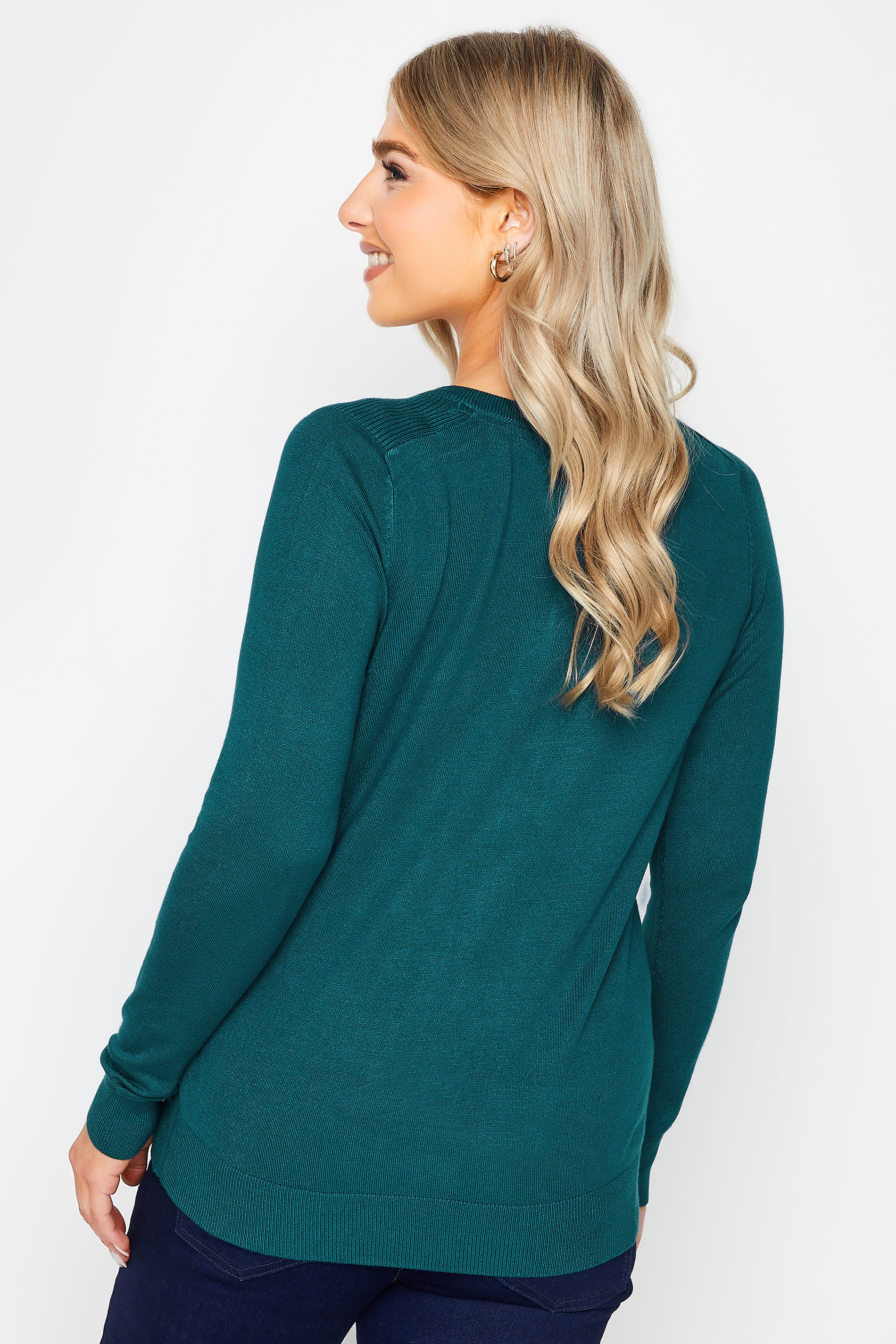 M&Co Teal Green Button Up Ribbed Shoulder Cardigan | M&Co 3