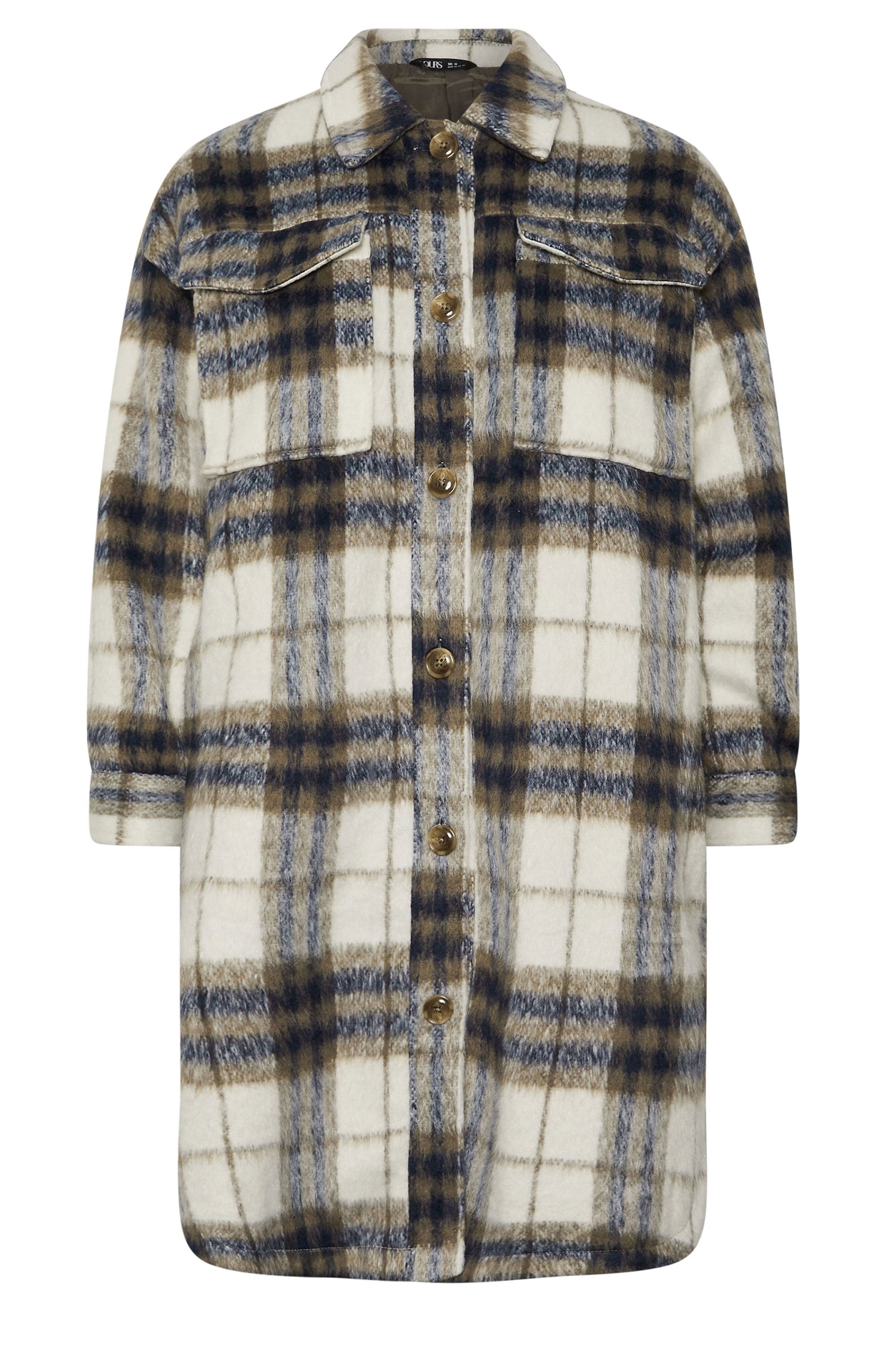YOURS Plus Size Blue Check Print Longline Shacket | Yours Clothing 5