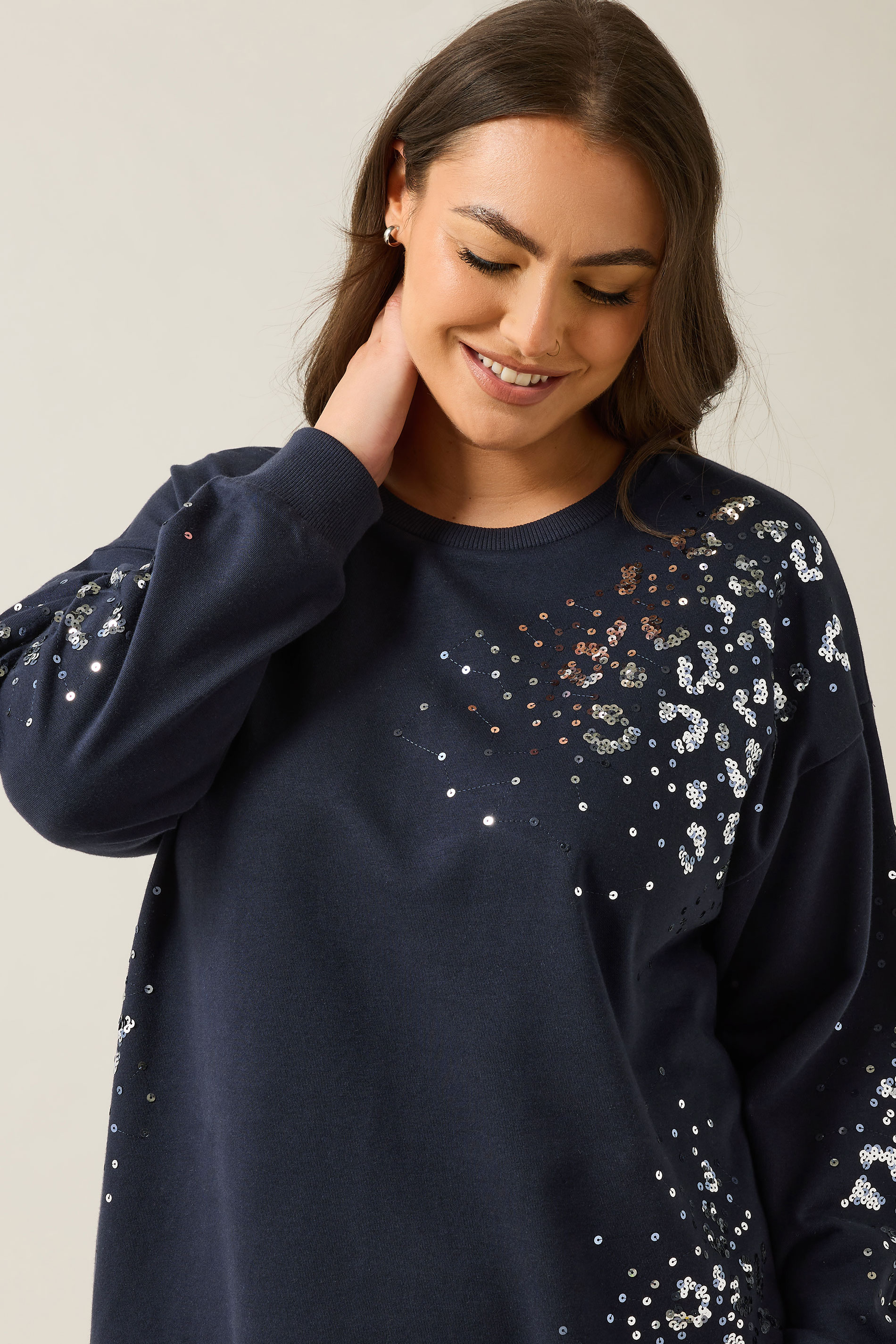 EVANS Plus Size Navy Blue Leopard Sequin Embellished Sweatshirt | Evans 5