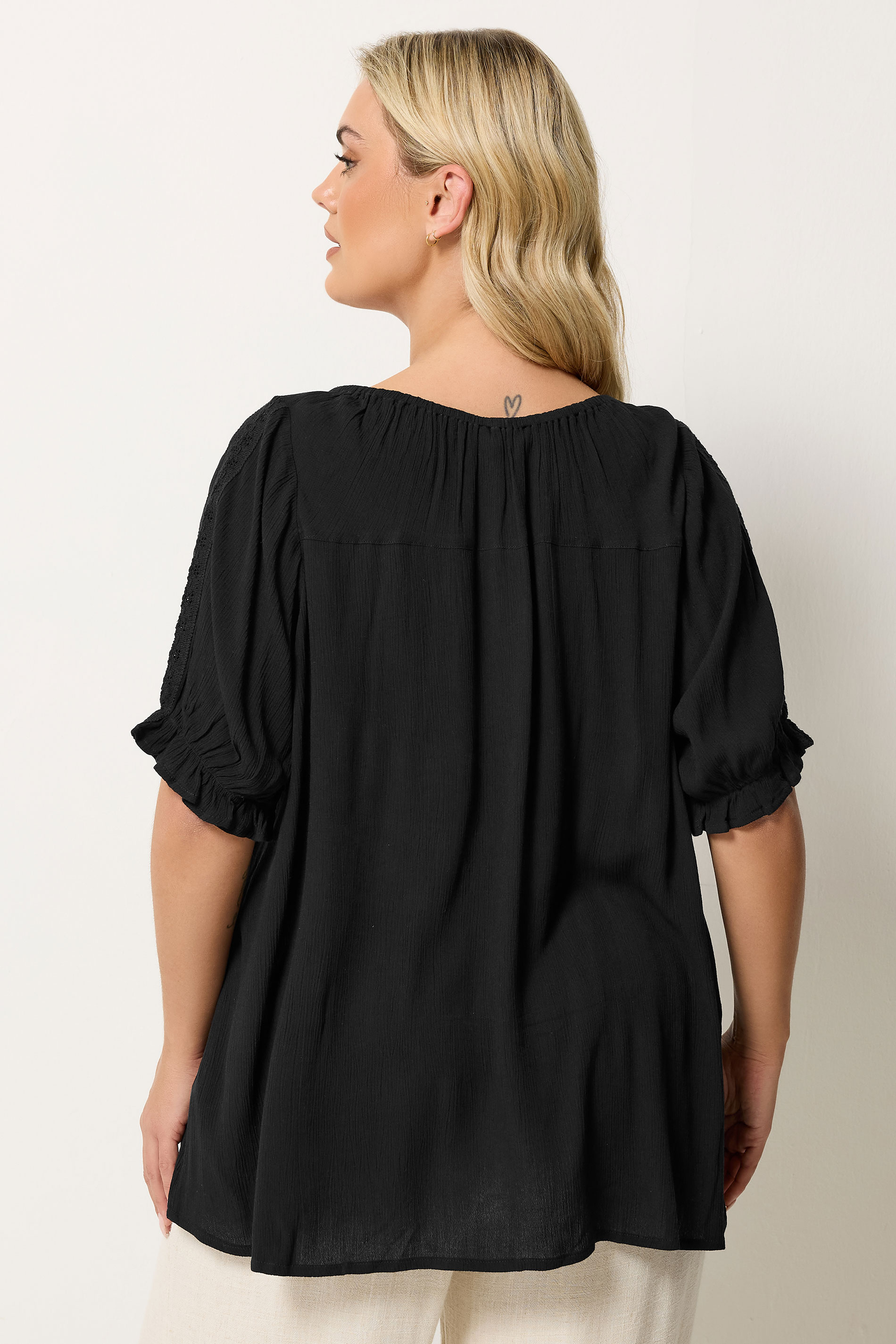 YOURS Plus Size Black Crochet Detail Top | Yours Clothing 2