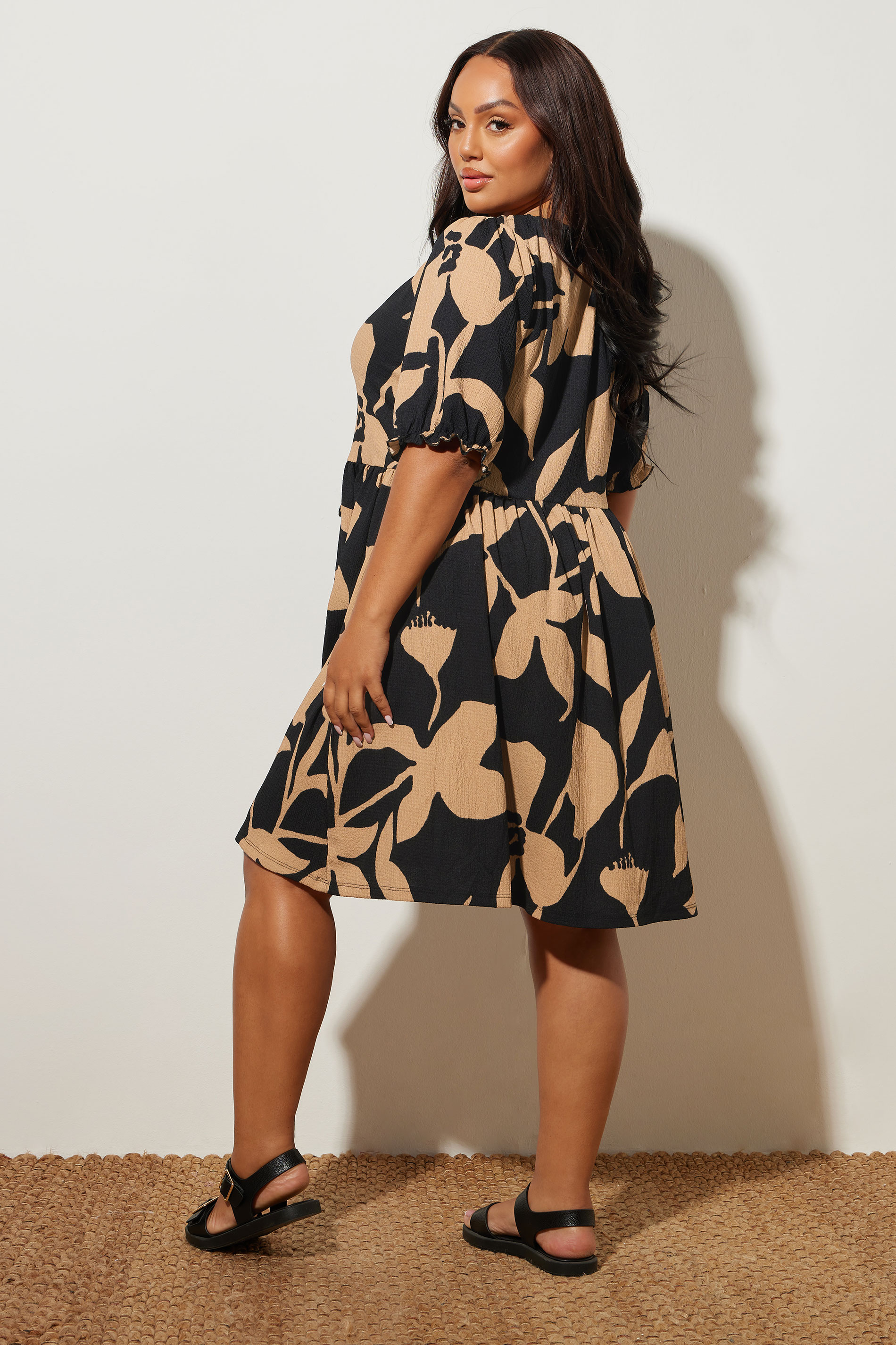 YOURS Plus Size Black Floral Tie Neck Mini Dress | Yours Clothing 2