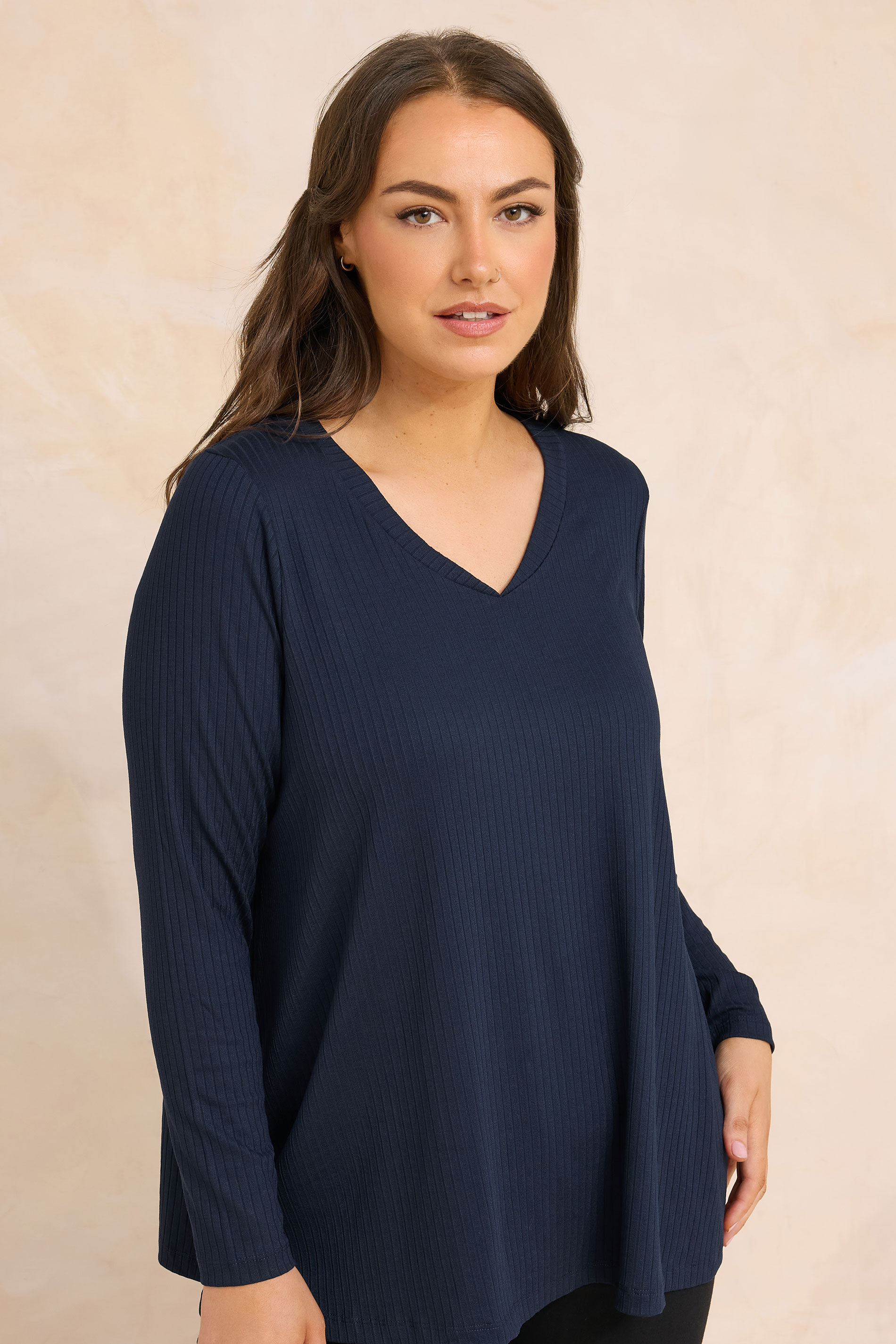 EVANS Plus Size Navy Blue Premium Ribbed Modal Blend Swing Top 3