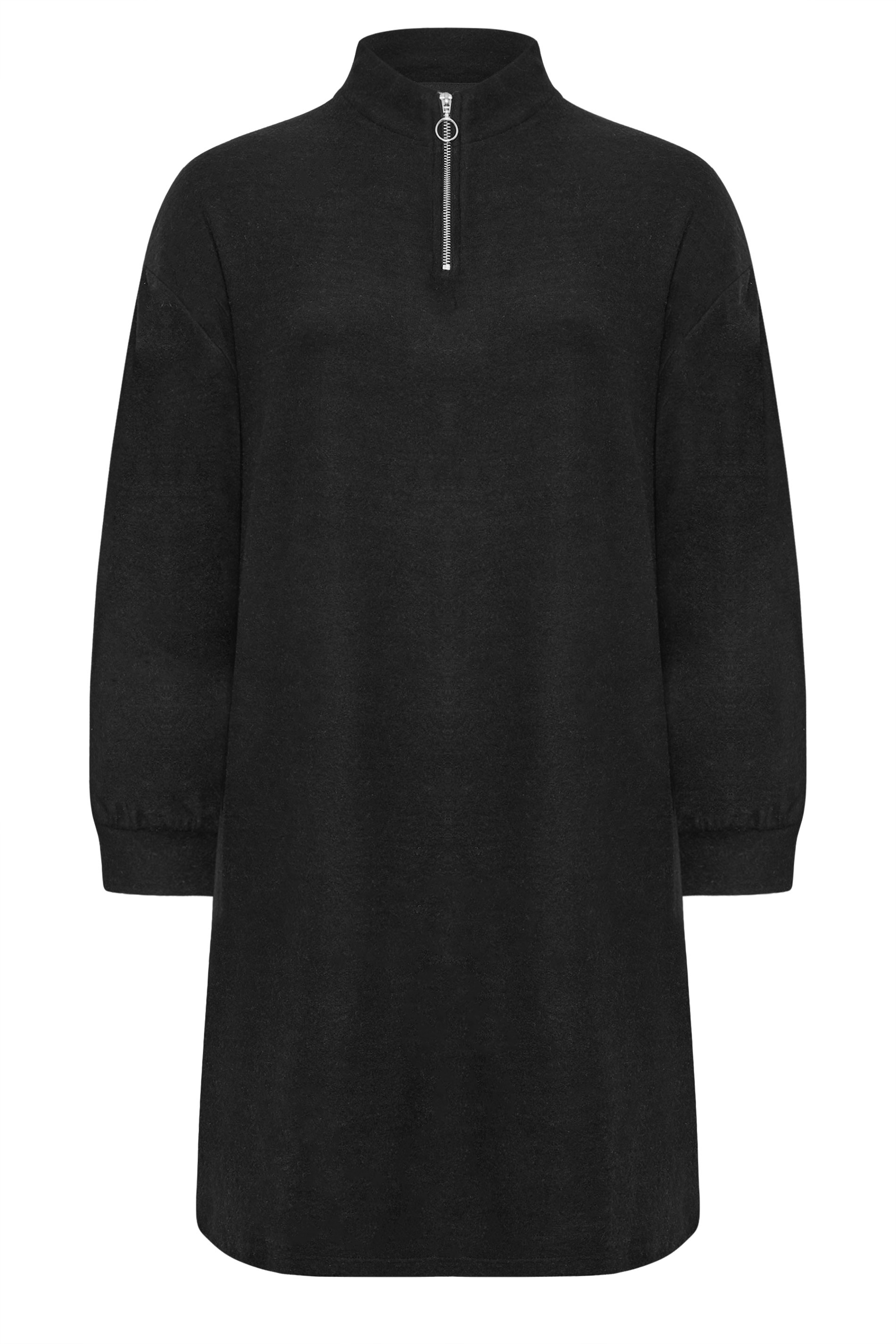 YOURS Plus Size Black Ribbed Quarter Zip Jumper Dress | Yours Clothing 5