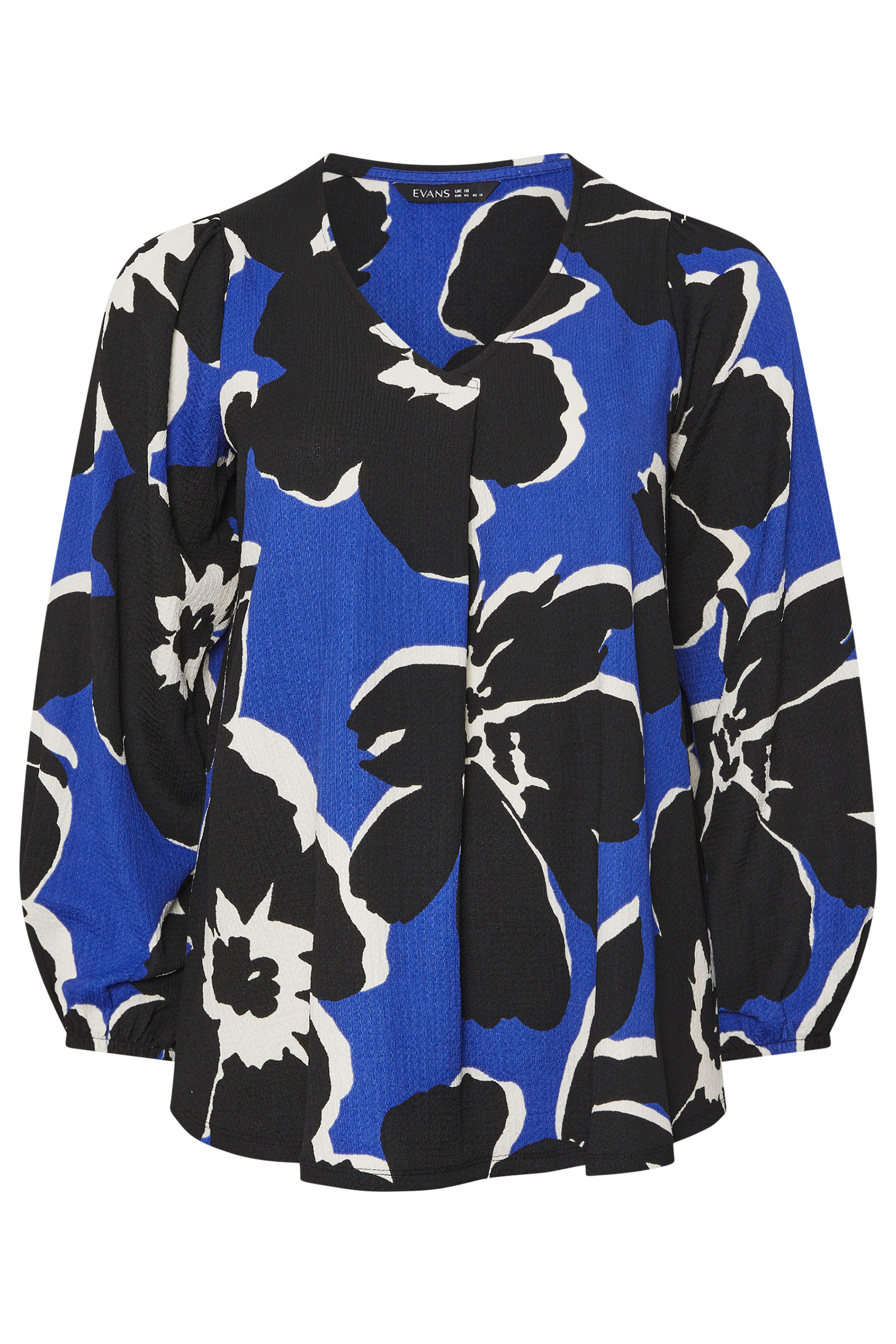 EVANS Plus Size Black & Blue Floral Pleat Front Blouse | Evans 5