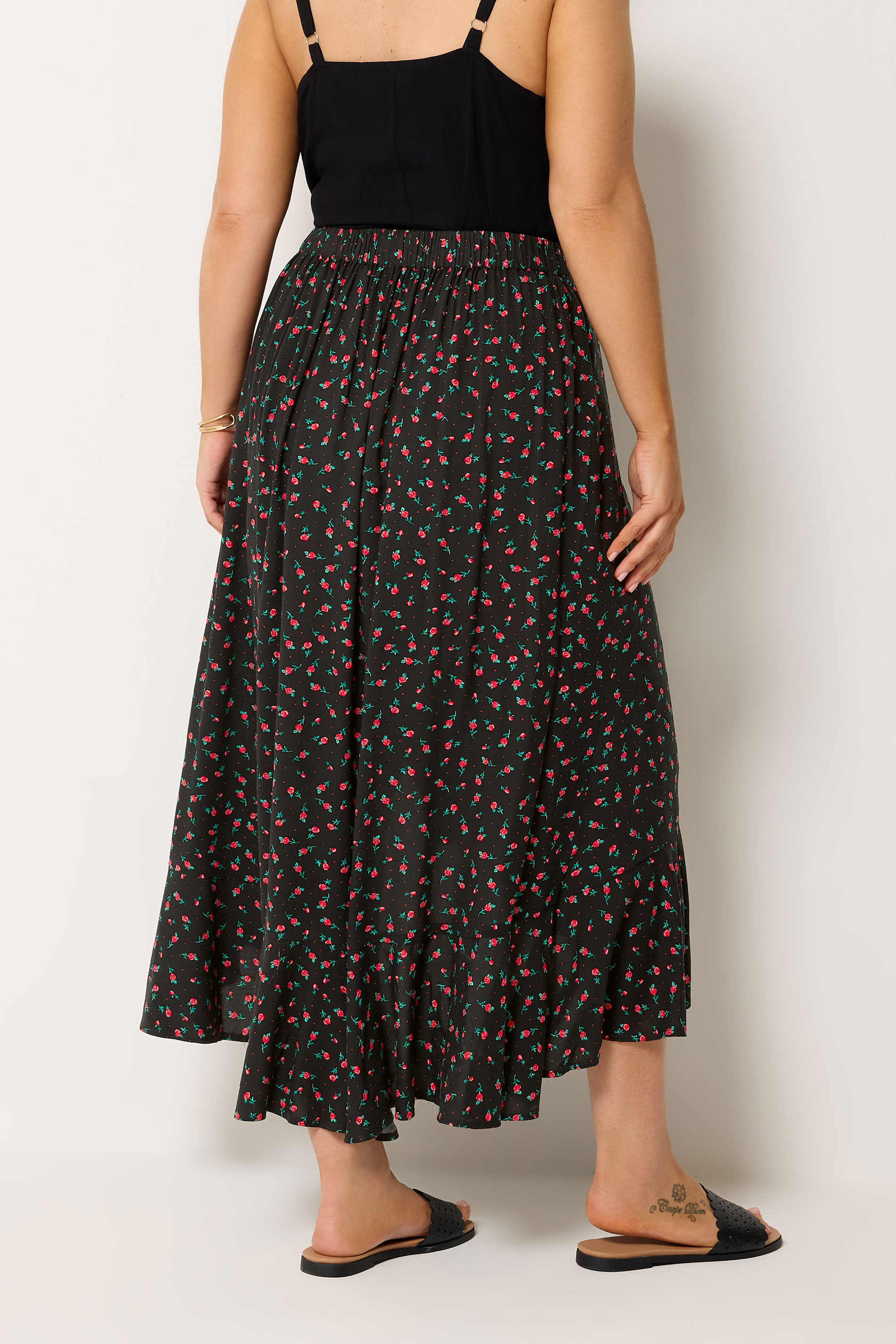 YOURS Plus Size Black Ditsy Floral Ruffle Skirt | Yours Clothing 2