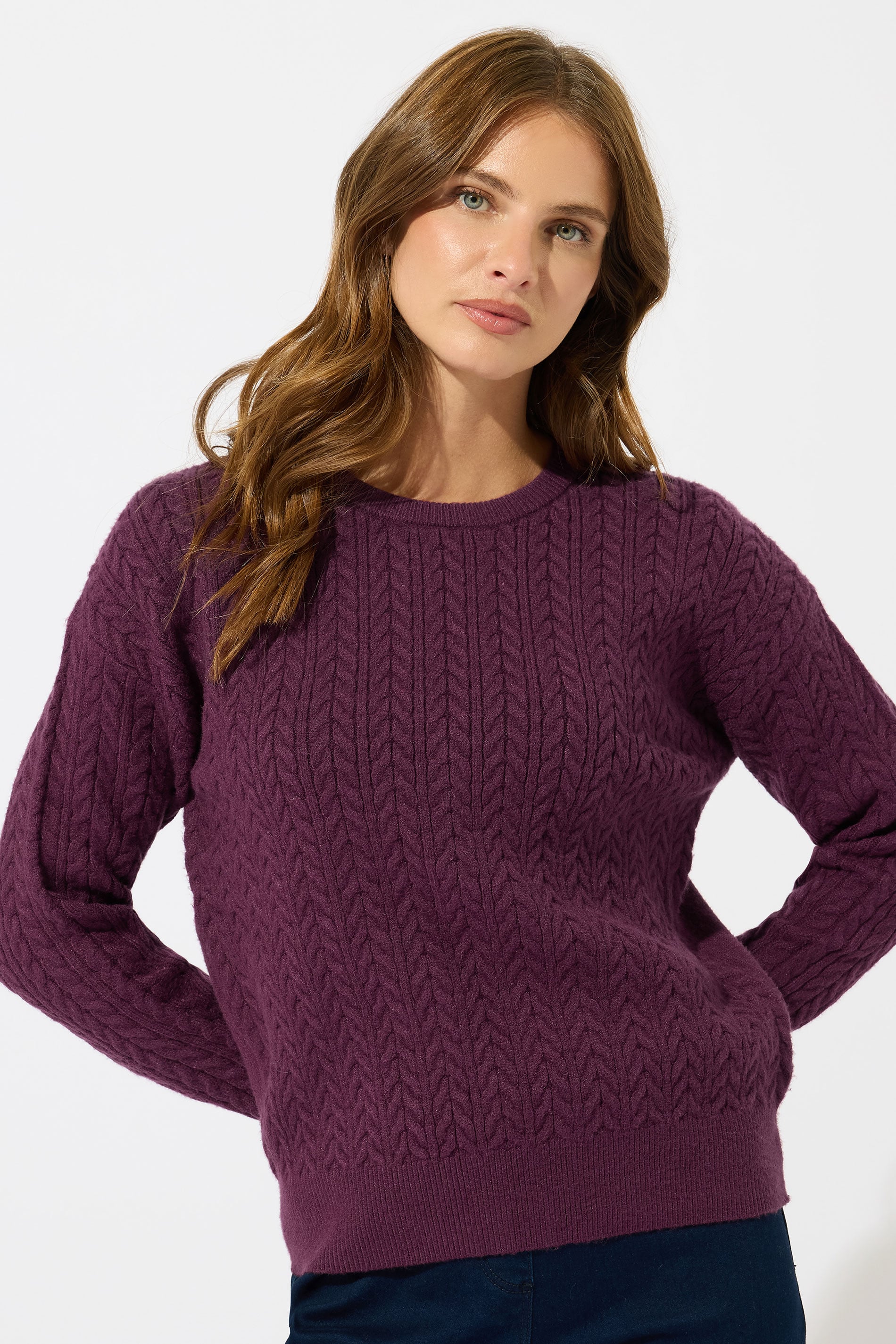 Women's Red M&Co Berry Cable Knit Jumper 18-20 M&Co