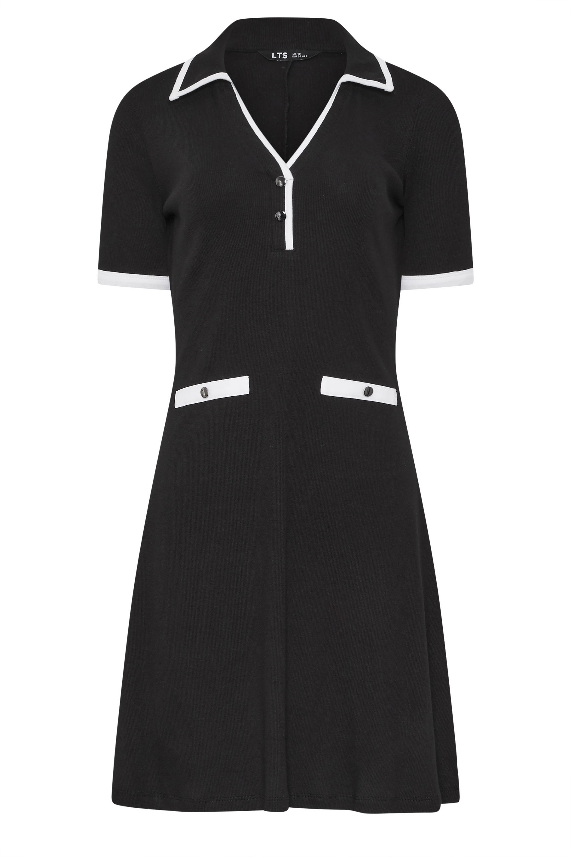 LTS Tall Women's Black Collared Ribbed Mini Dress | Long Tall Sally  5