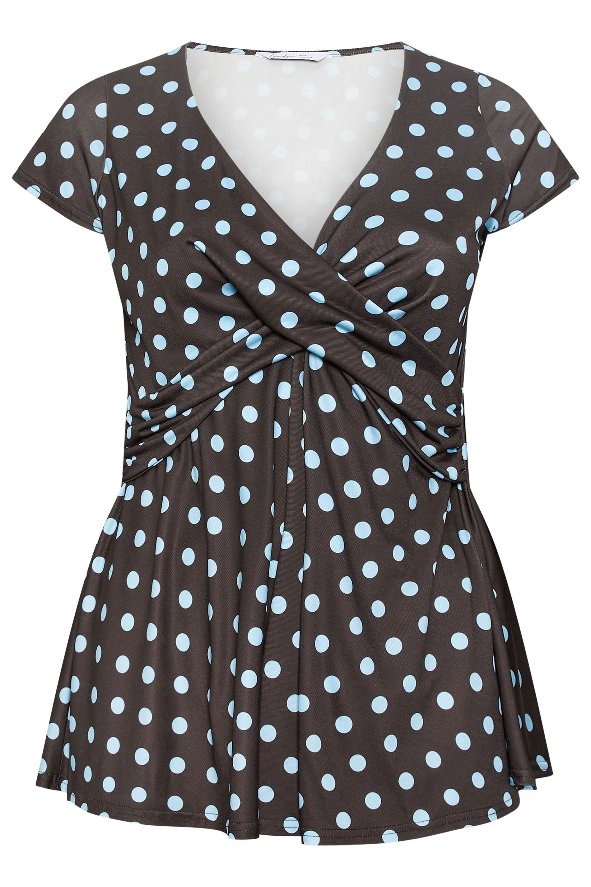 YOURS LONDON Plus Size Chocolate Brown Polka Dot Wrap Front Top | Yours Clothing 5