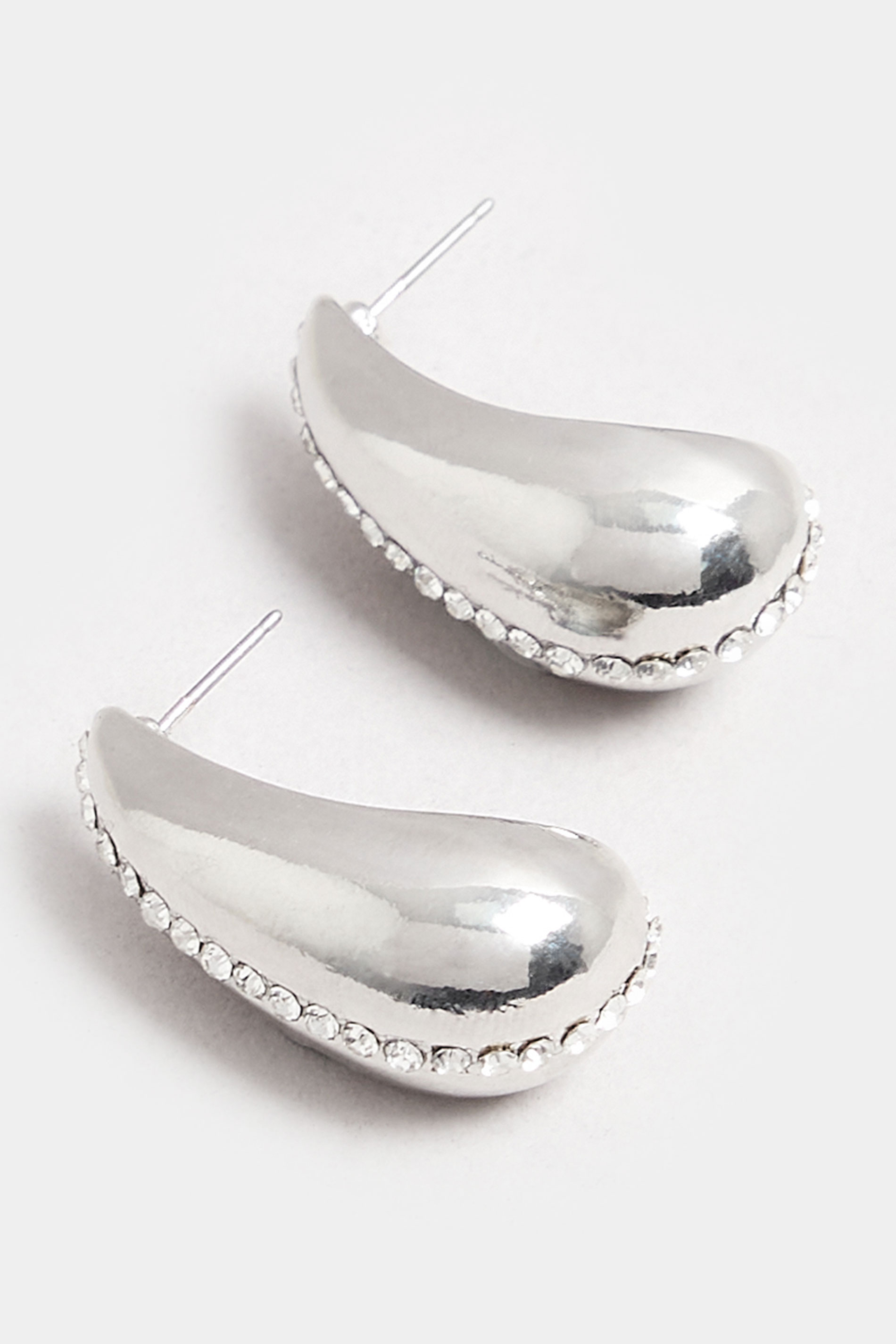 Silver Tone Tear Drop Diamante Earrings | Yours Clothing 2