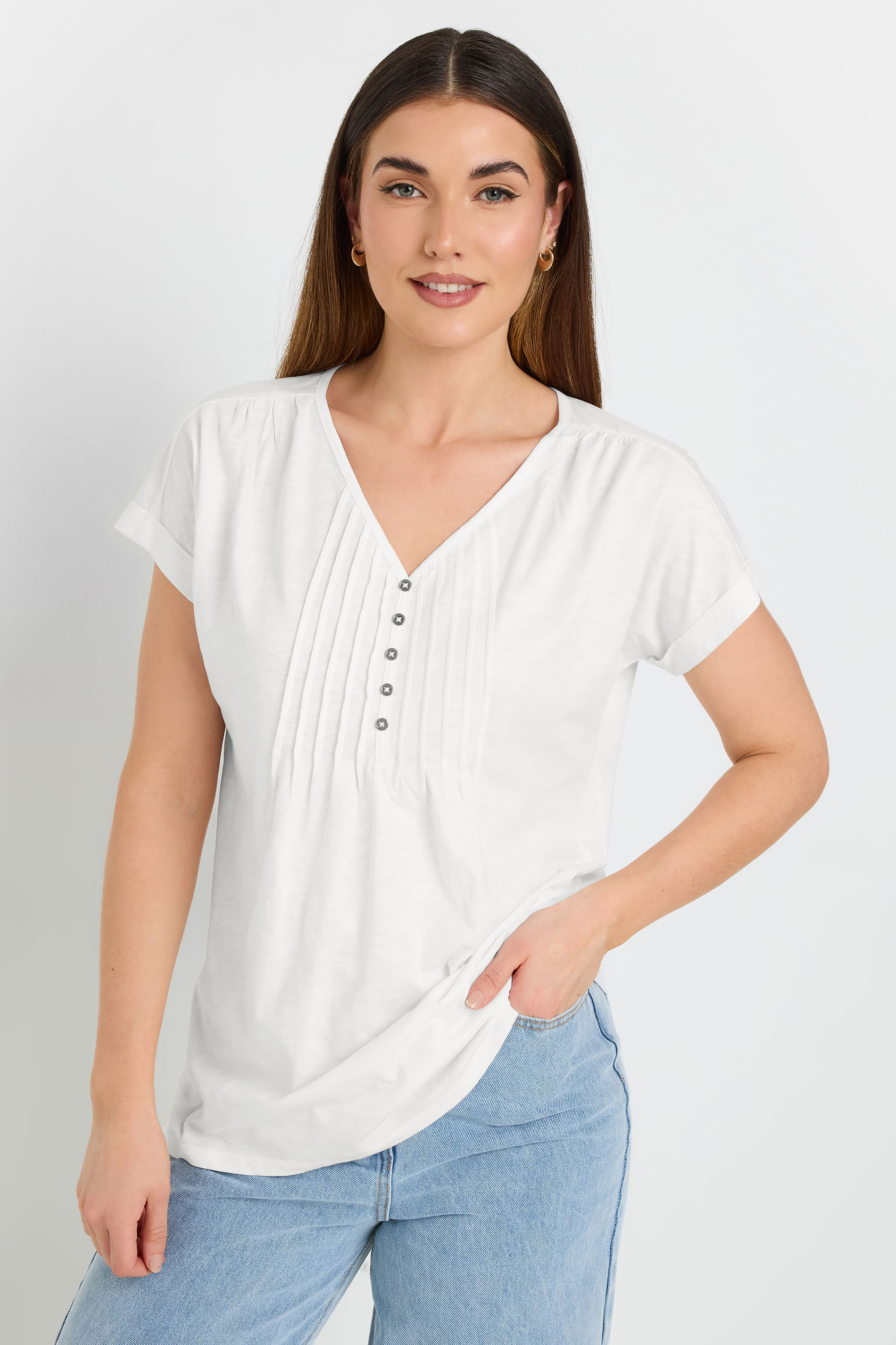 LTS Tall 2 PACK Black & White Cotton Henley Tops | Long Tall Sally 1