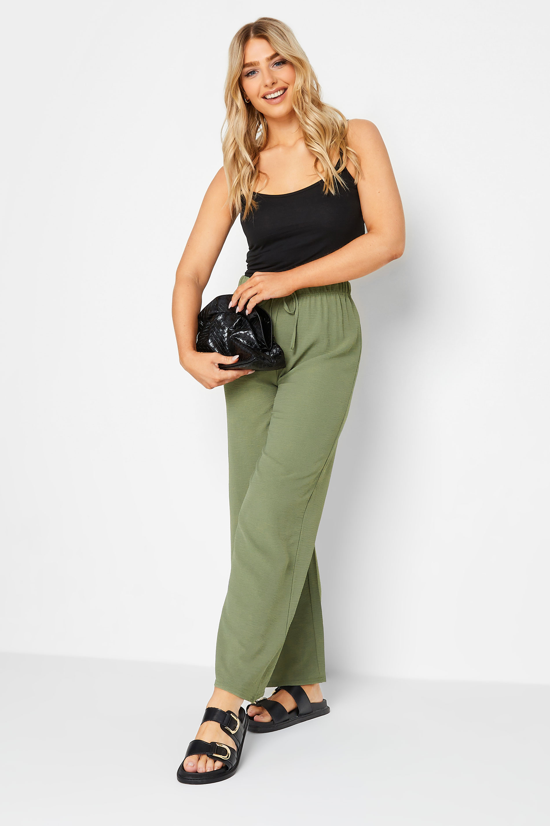 M&Co Khaki Green Crepe Wide Leg Trousers | M&Co 3