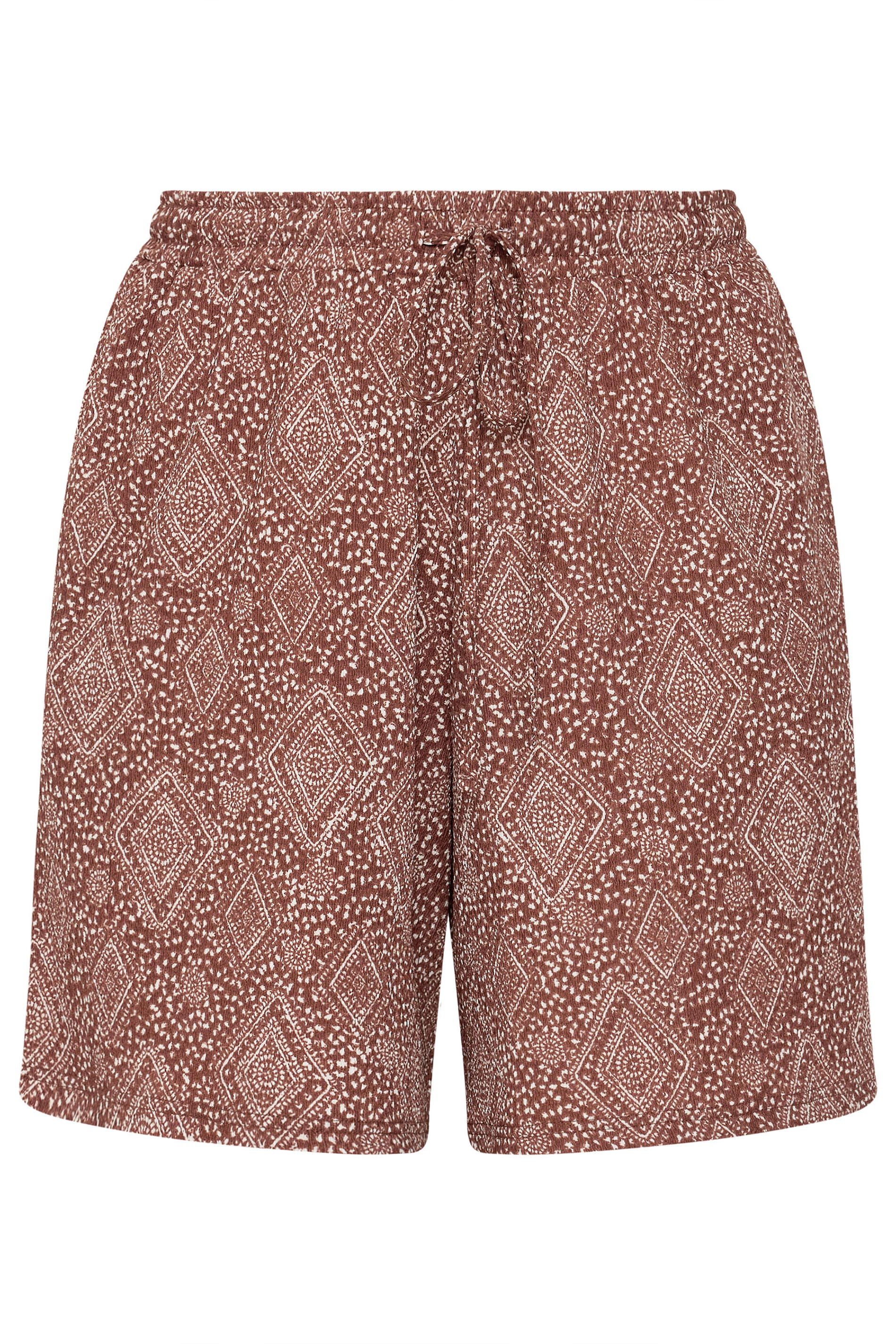 YOURS Plus Size Burnt Orange Textured Diamond Print Shorts | Yours Clothing 5