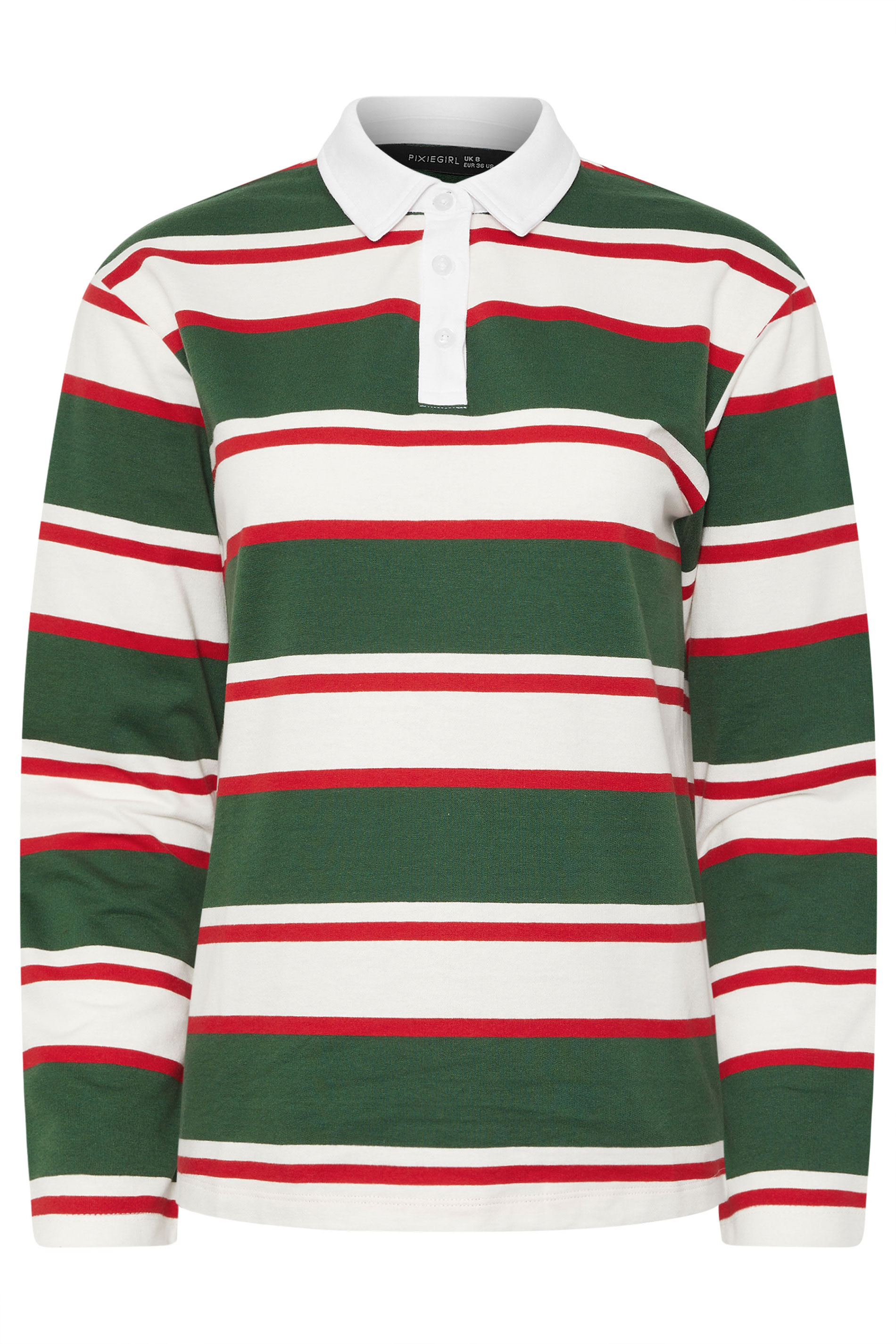 PixieGirl Petite Women's Green & Red Striped Cotton Rugby T-Shirt | PixieGirl 7