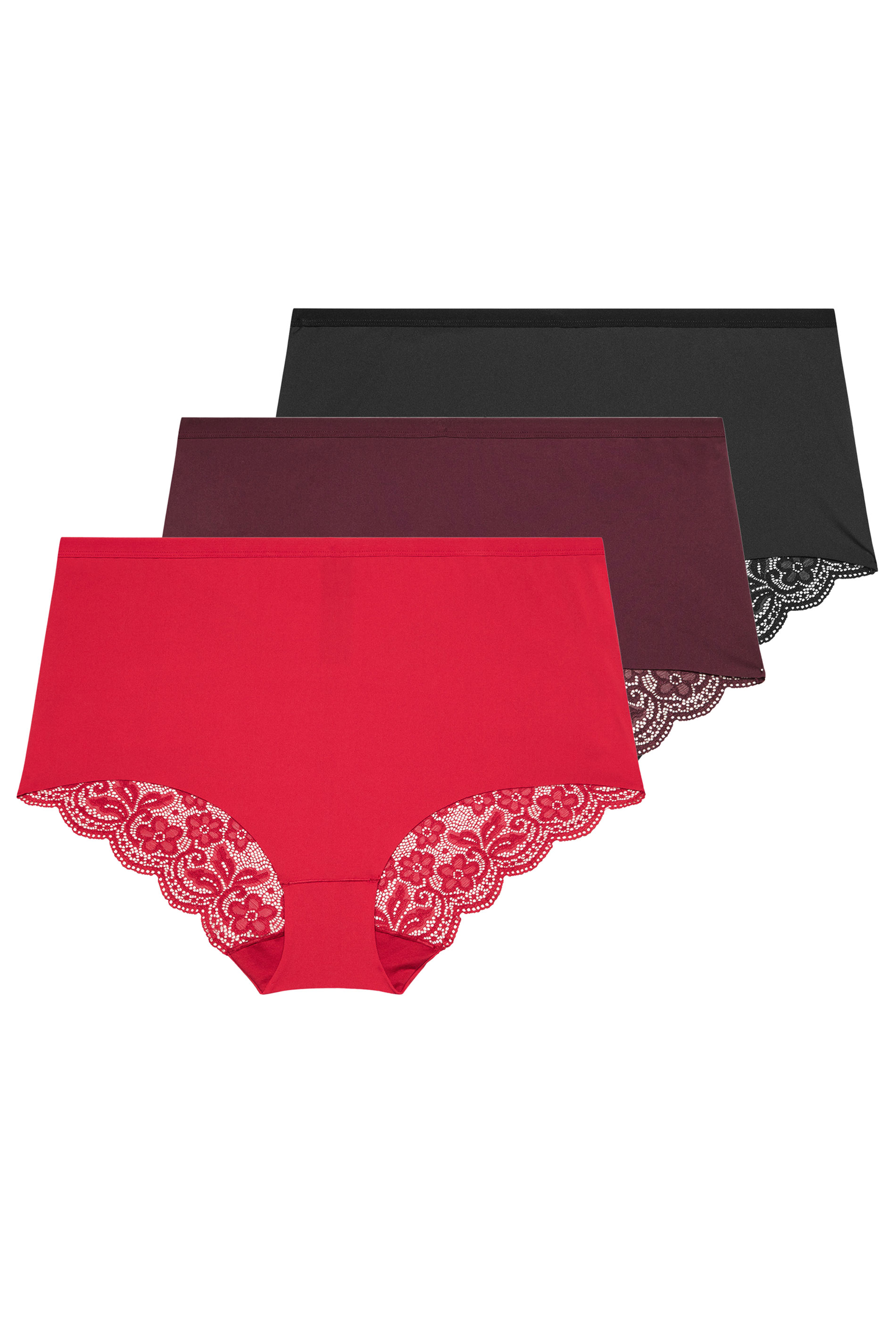 YOURSET 3 PACK Plus Size Red Lace Back High Waisted Knickers | Yours Curve 7