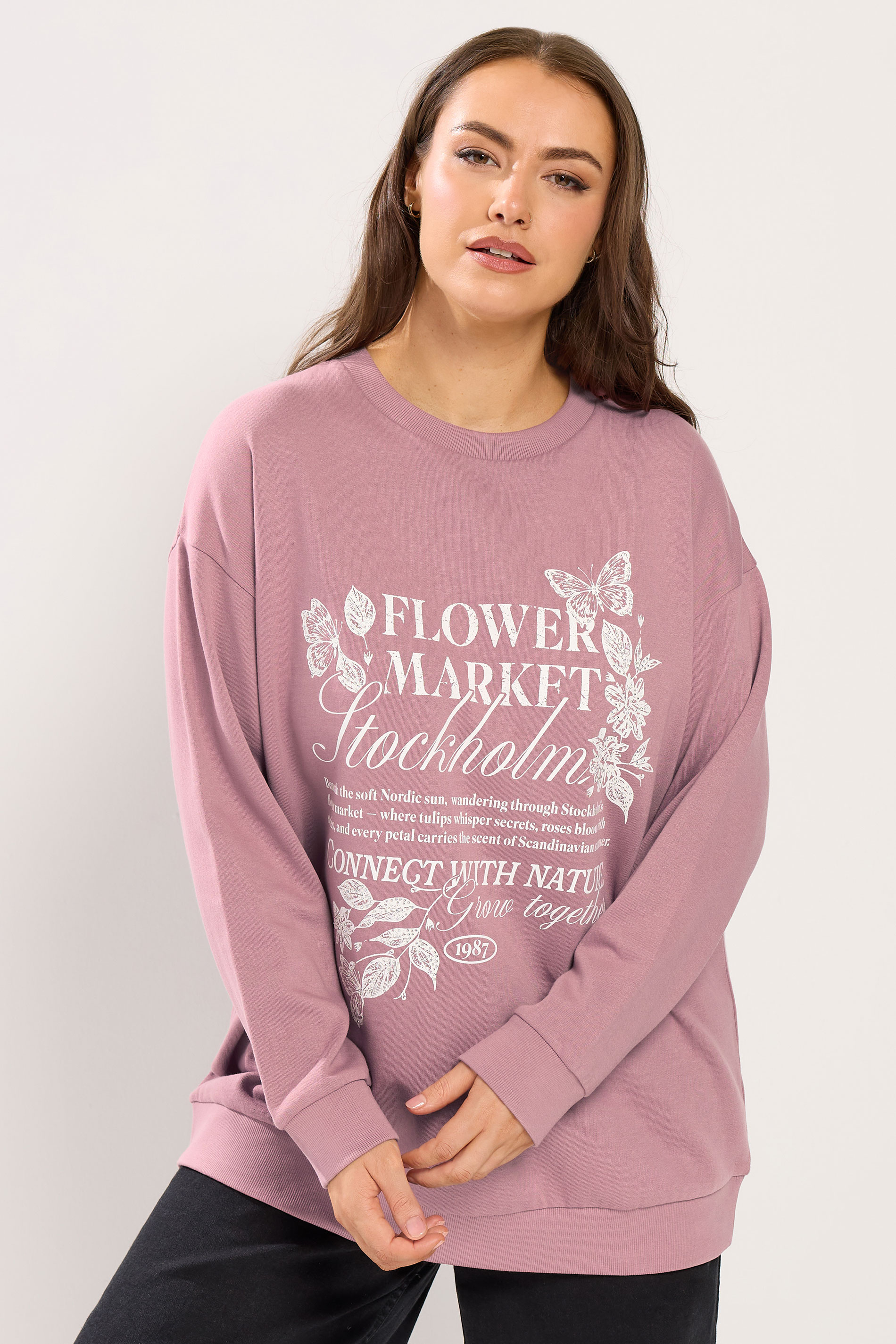 YOURS Plus Size Pink 'Stockholm' Butterfly Embellished Sweatshirt | Yours Clothing 3