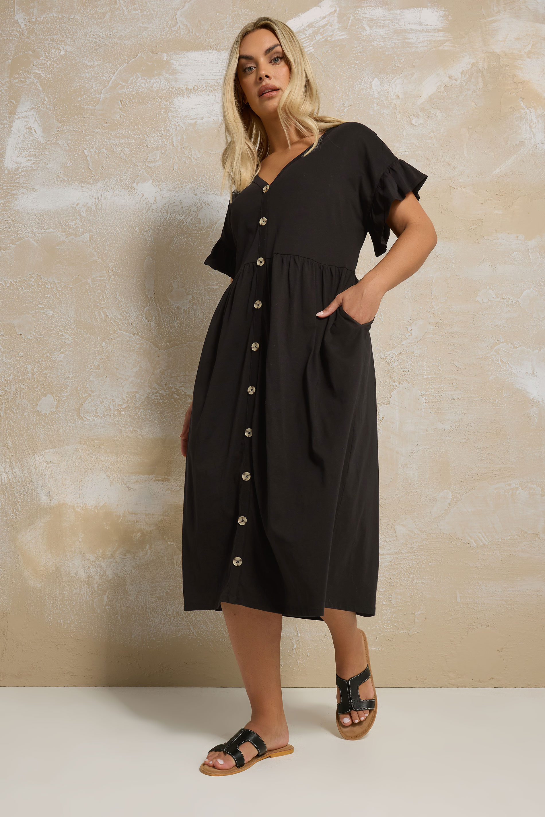 YOURS Plus Size Black Peplum Midi Dress | Yours Clothing 3