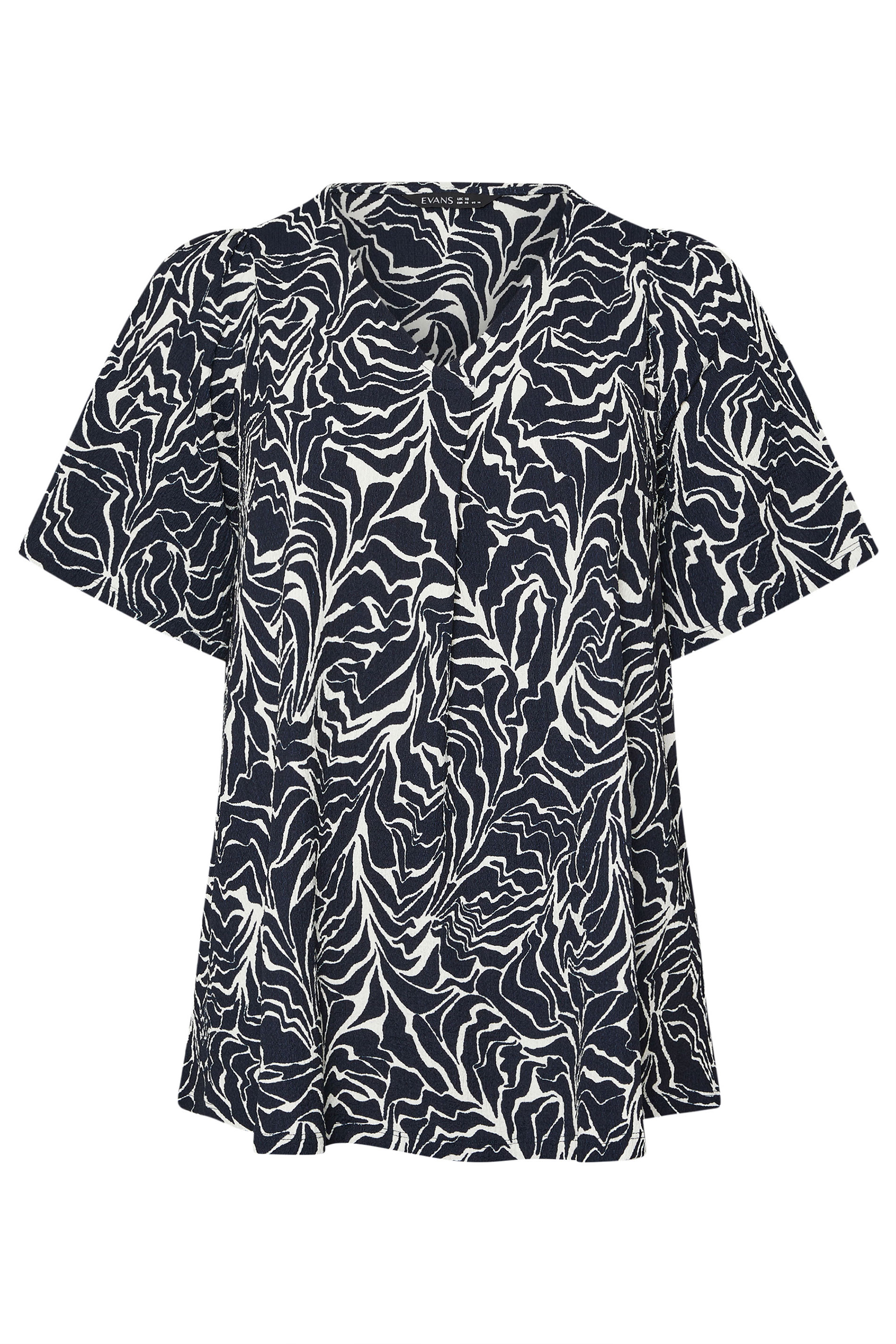 EVANS Plus Size Navy Blue Abstract Floral Pleat Front Swing Top | Evans 7
