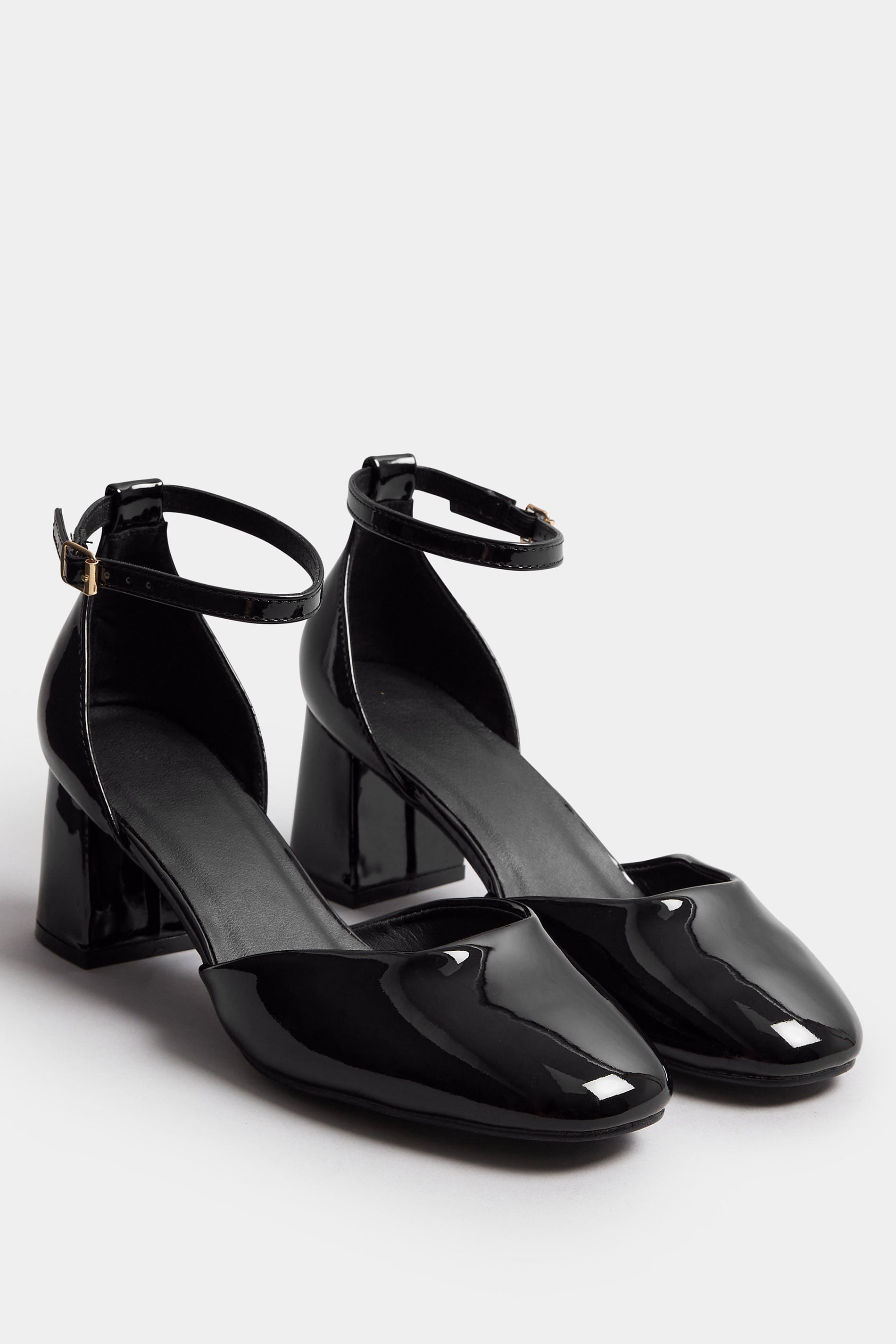 Black Patent Block Mary Jane Heels In Extra Wide EEE Fit | Yours Clothing 1