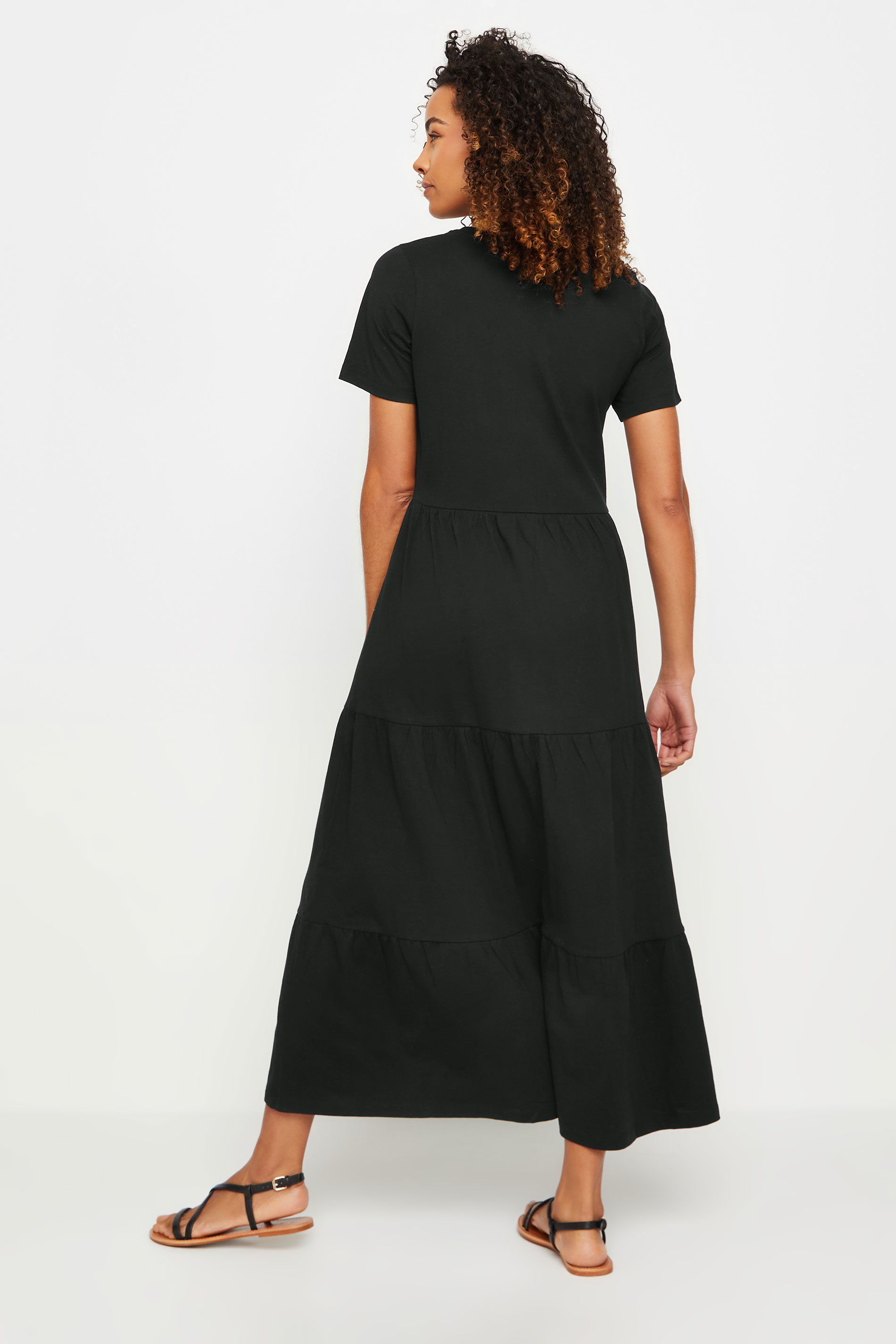 M&Co Black Short Sleeve Tiered Cotton Maxi Dress | M&Co 3