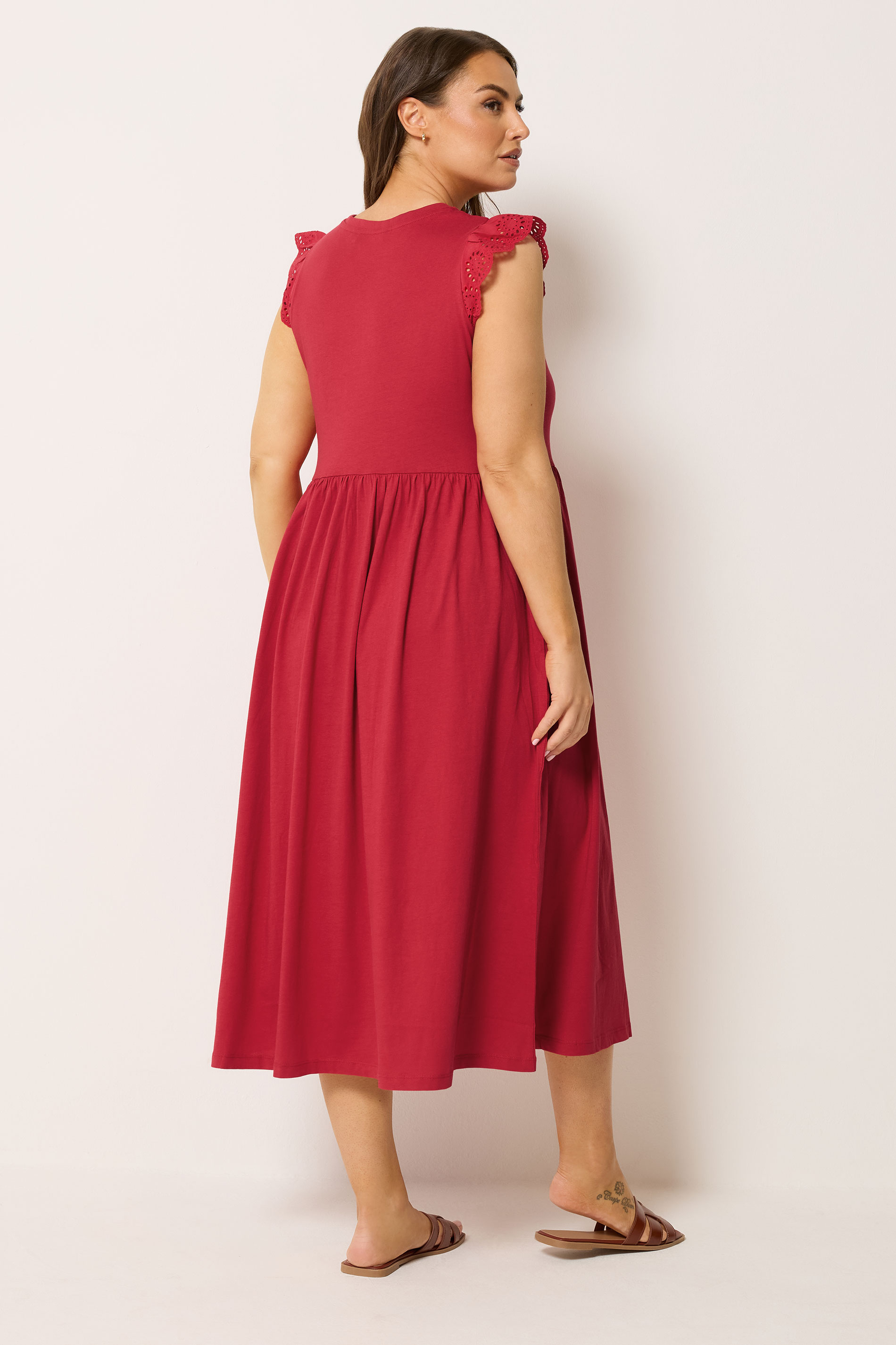 YOURS Plus Size Red Broderie Sleeve Maxi Dress | Yours Clothing 2