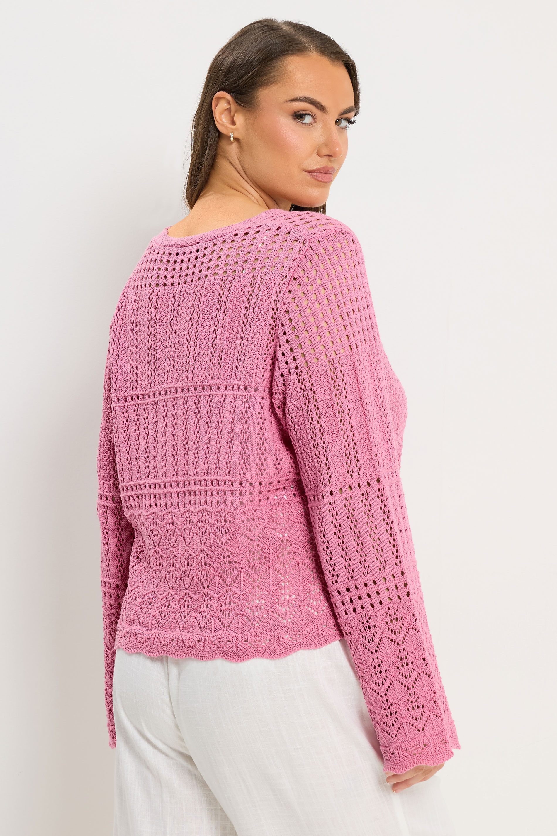 YOURS Plus Size Pink Pointelle Knitted Cardigan | Yours Clothing 2