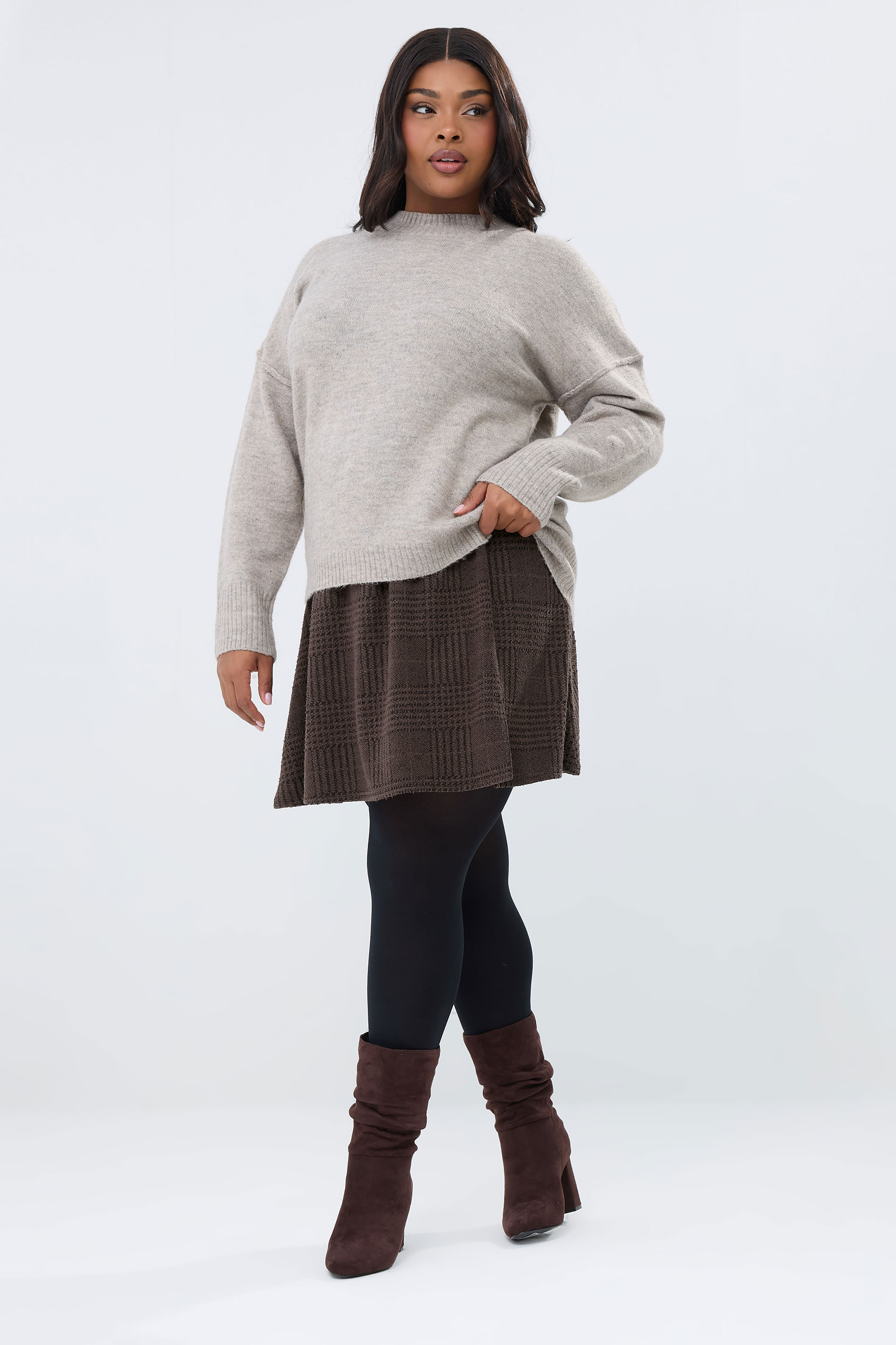 YOURS Plus Size Brown Check Mini Skirt | Yours Clothing 1