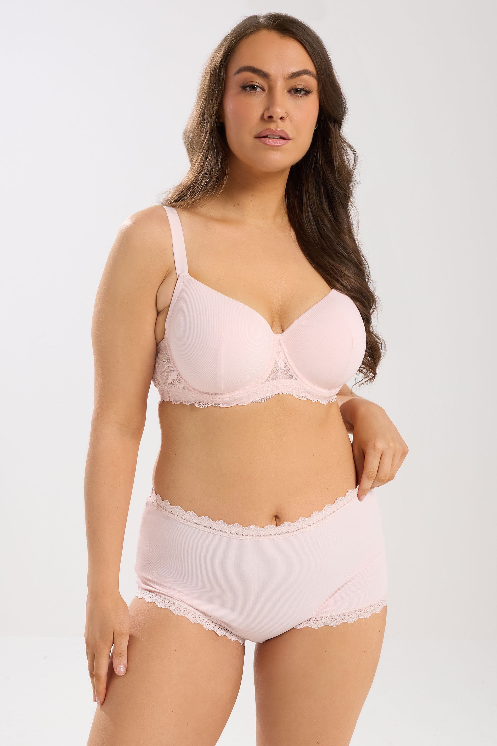 YOURS Plus Size Pink Soft Touch Ribbed Underwired Bra | Yours Clothing 1