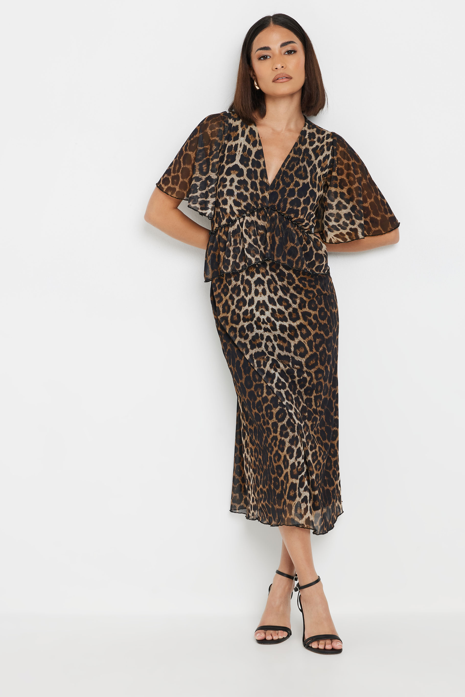 PixieGirl Petite Women's Brown Leopard Print Smock Midi Dress | PixieGirl 3