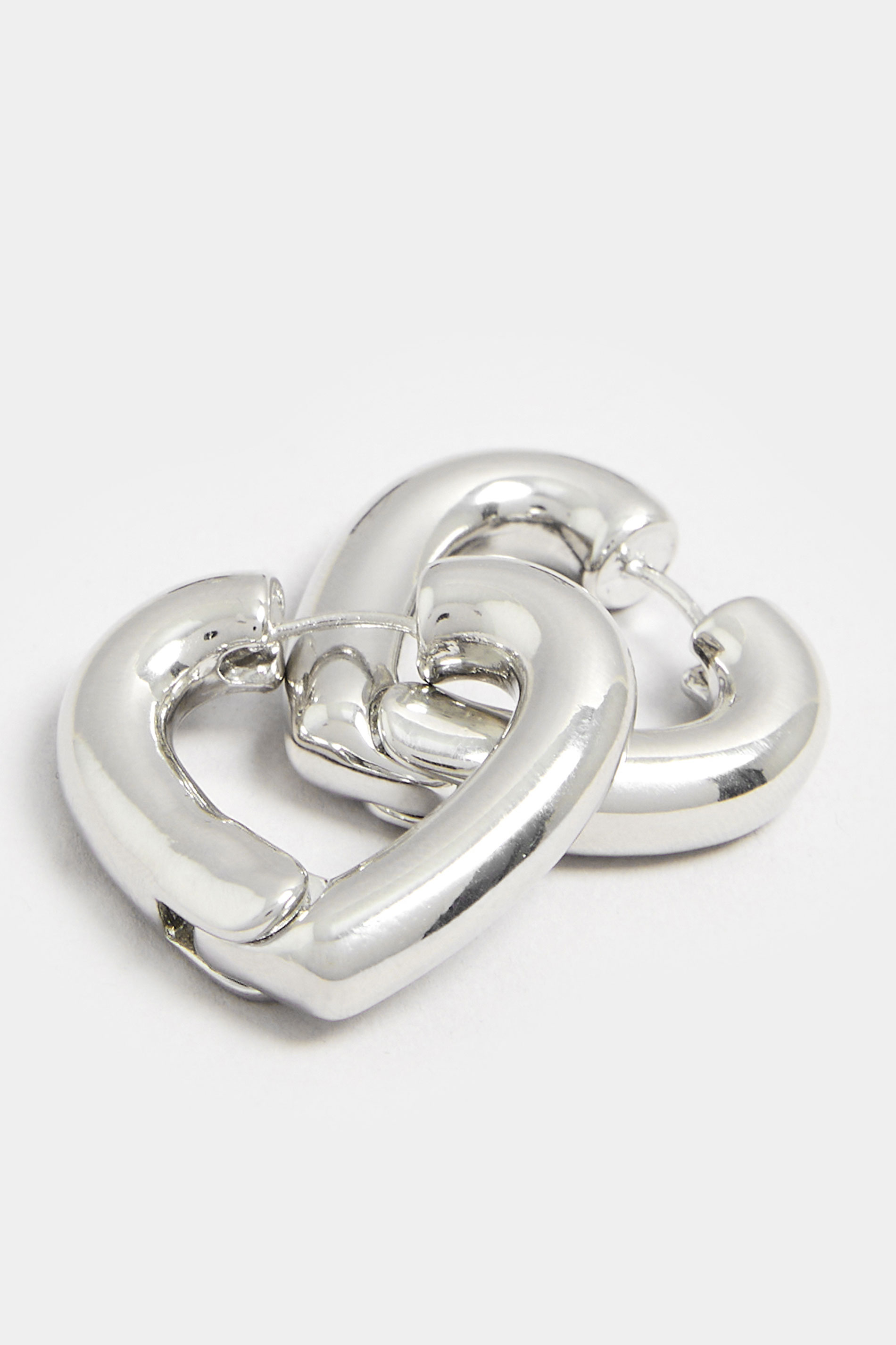 Silver Tone Heart Shape Hoop Chunky Earrings | Yours Clothing 2