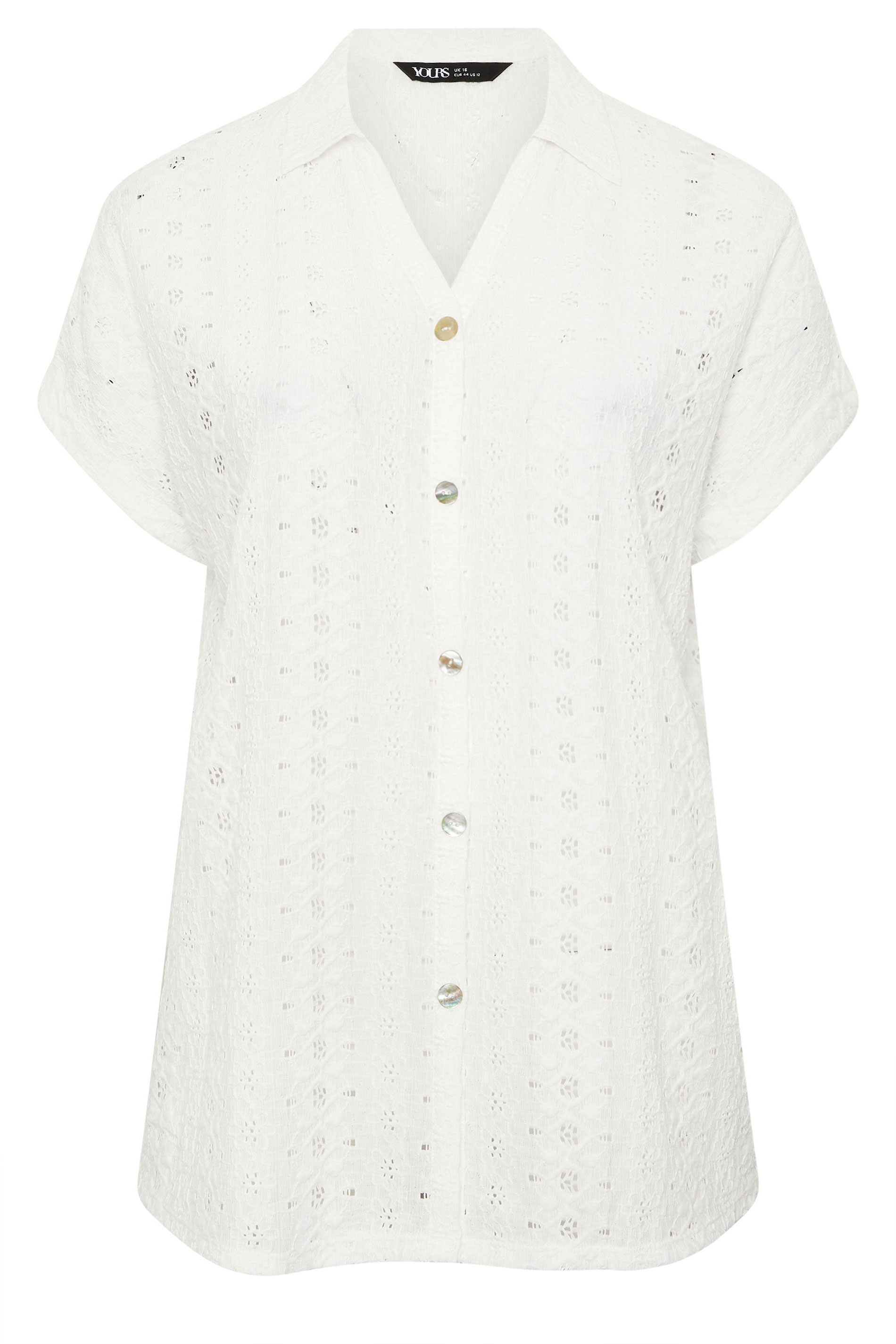 YOURS Plus Size White Broderie Anglaise Grown-On Sleeve Shirt  | Yours Clothing 6