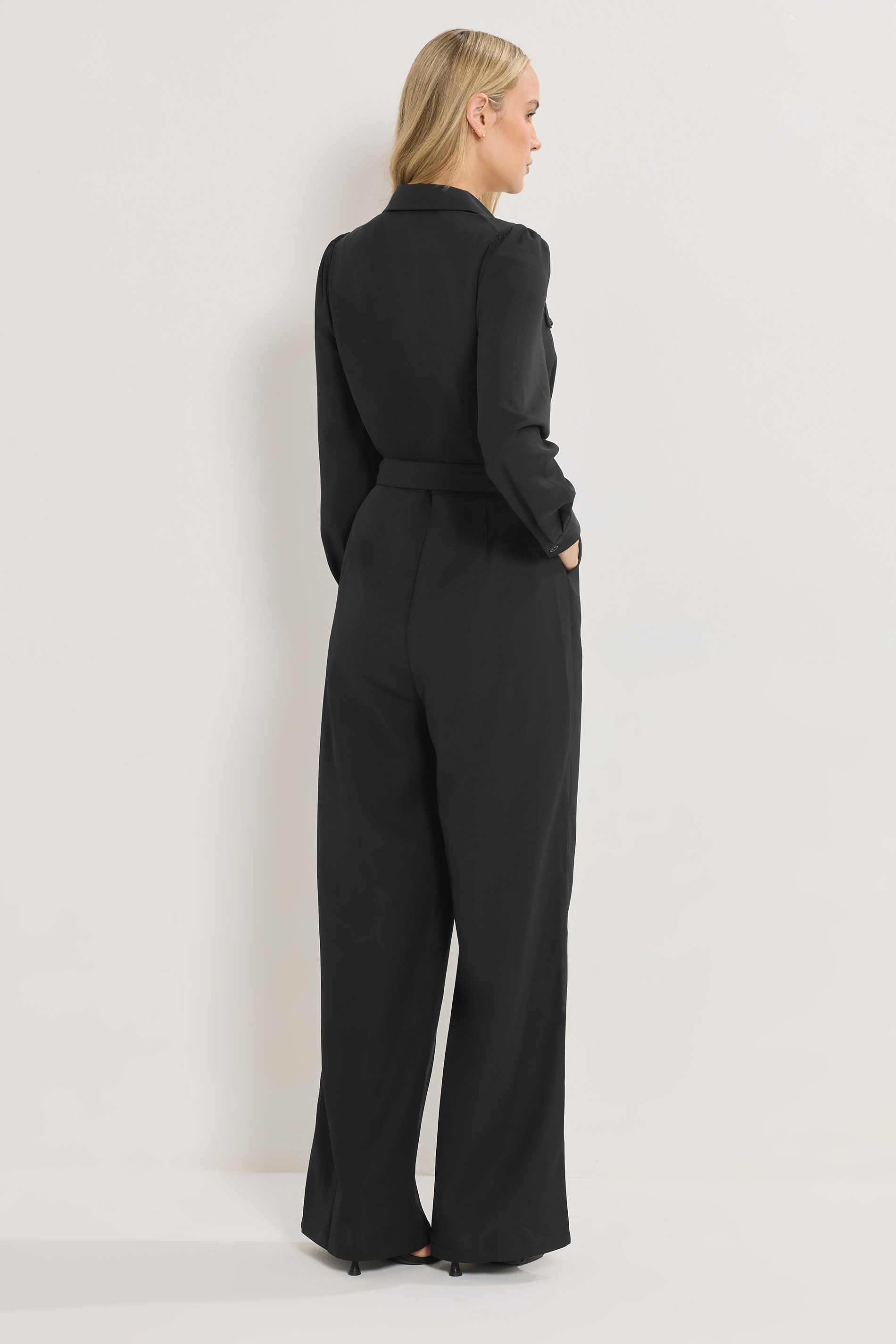 LTS Tall Black Button Wide Leg Jumpsuit | Long Tall Sally 2