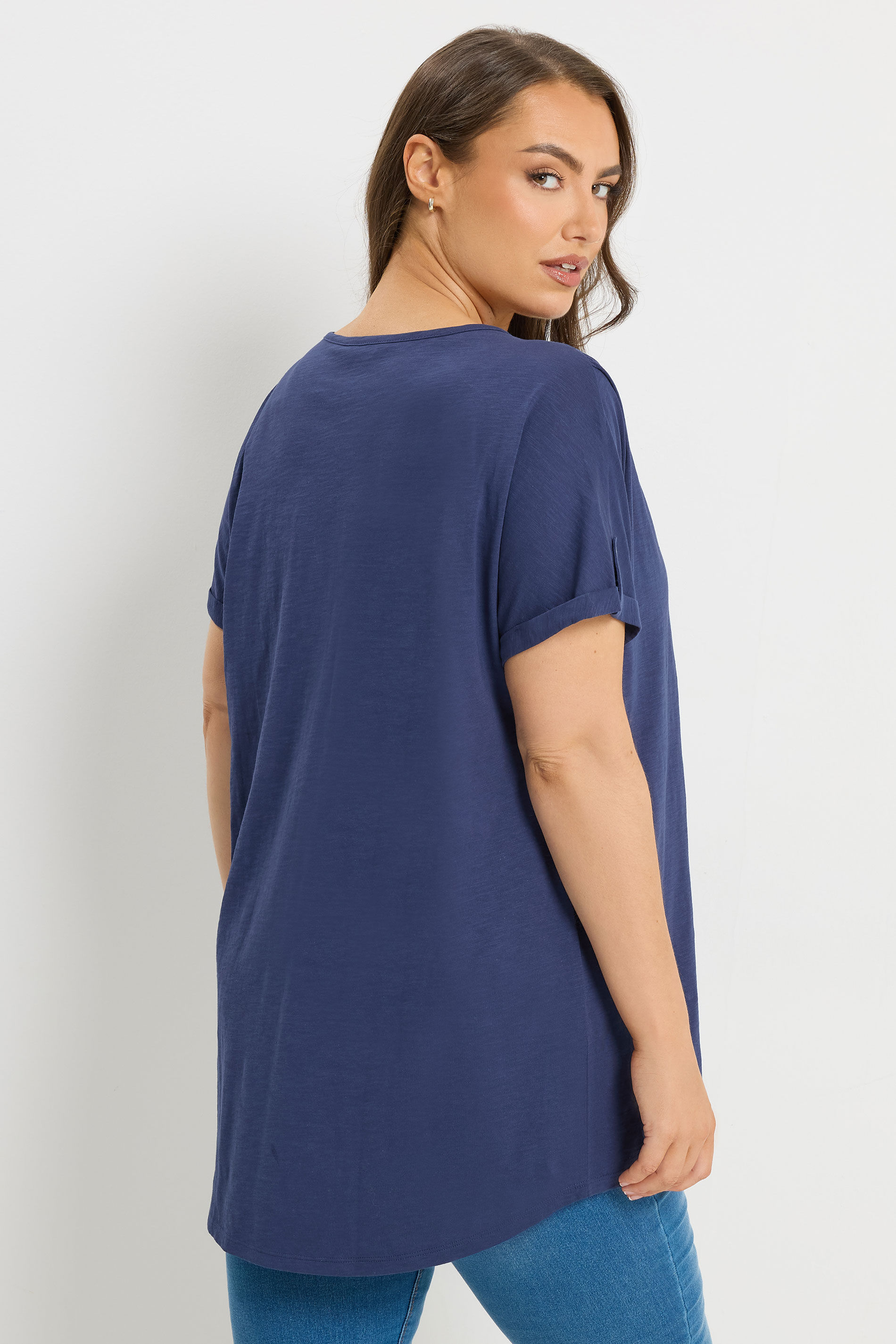 YOURS Plus Size Blue Pintuck Short Sleeve Henley Top | Yours Clothing 2