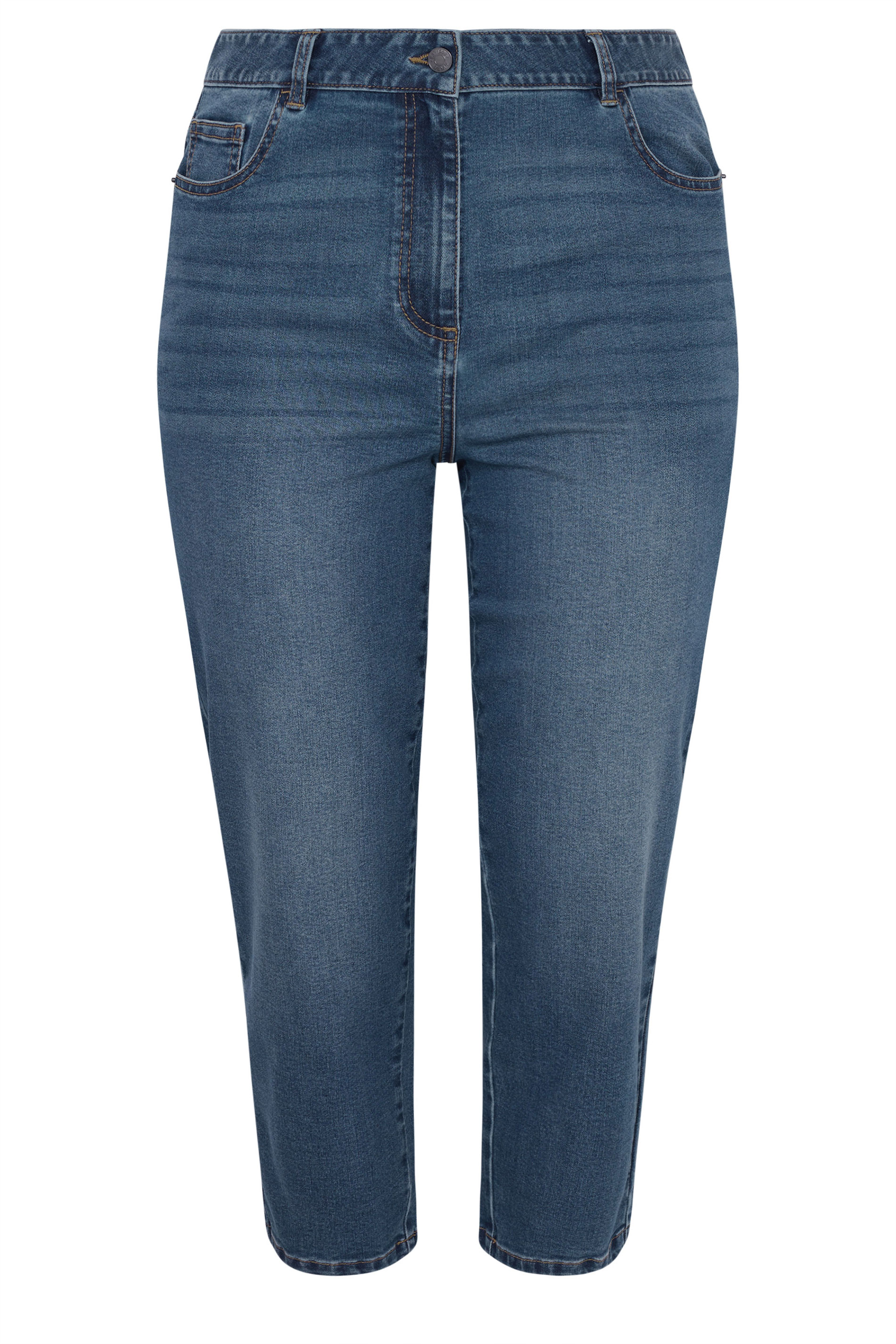 EVANS Plus Size Fit Blue Midwash Cropped Straight Leg Jeans | Evans 5