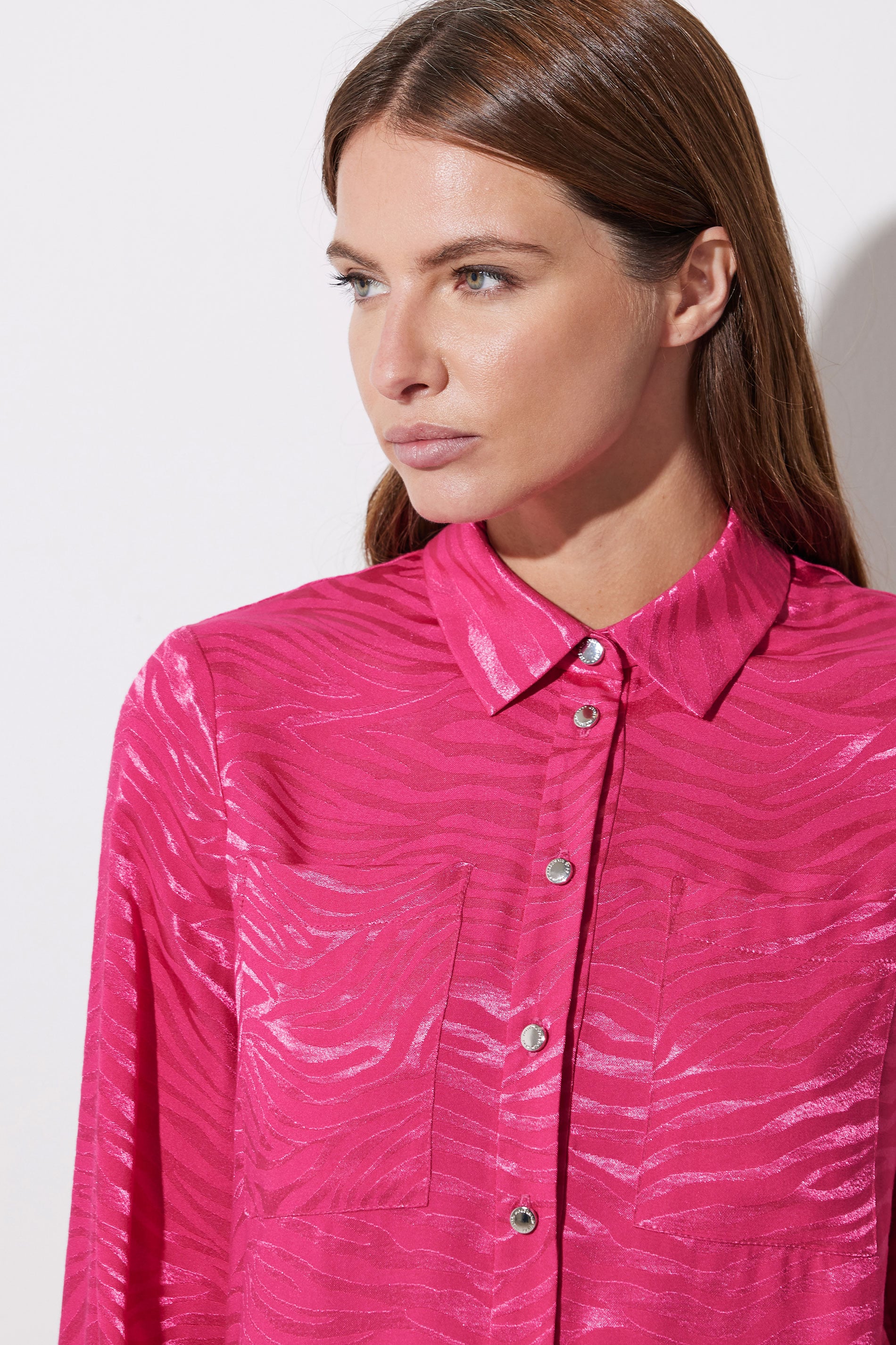 STAR Hot Pink Animal Print Satin Jacquard Shirt | StarByJM 3